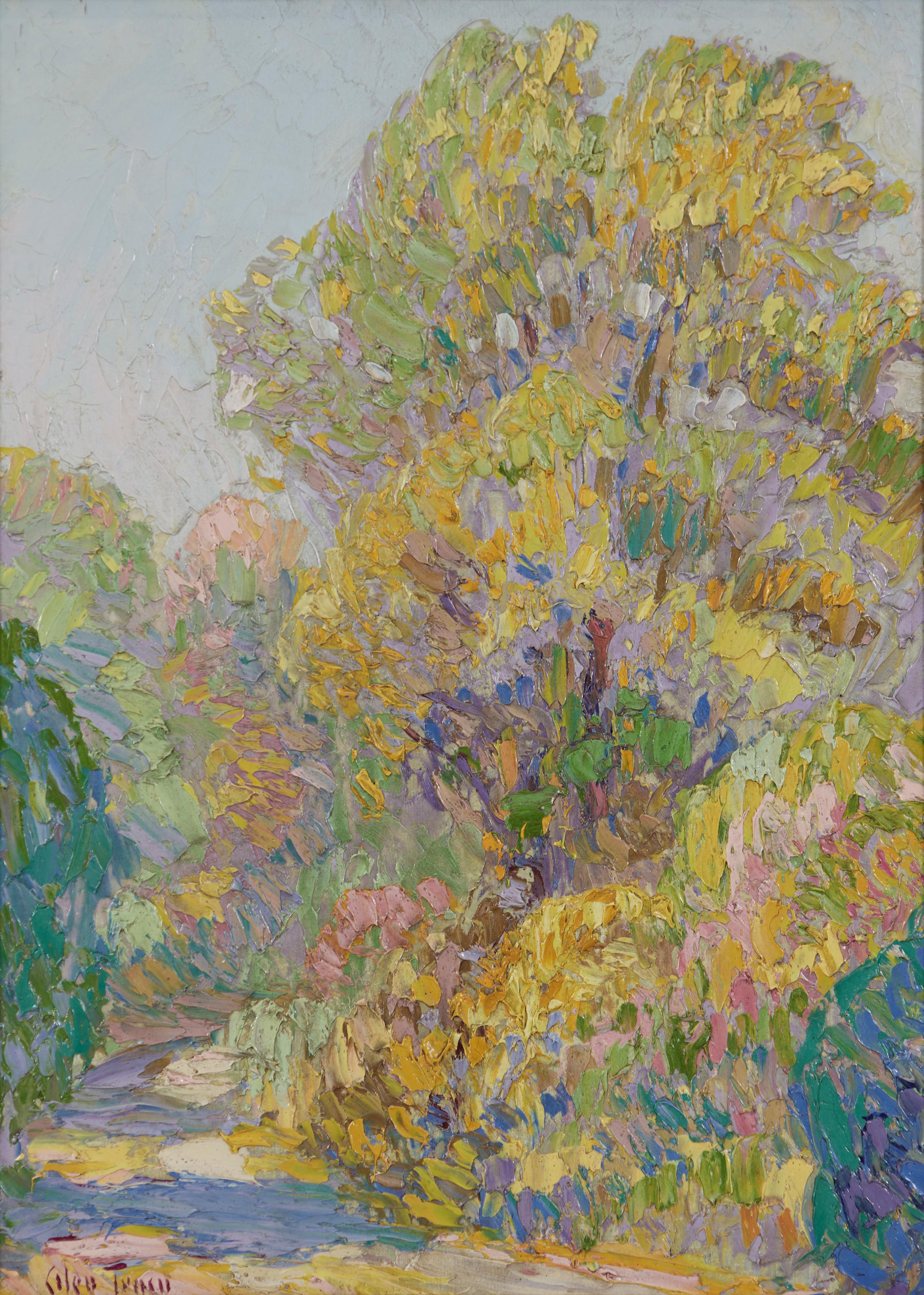 The Tulip Poplar on Salem Pike, Impressionist Tree Landscape – Painting von Glen Tracy