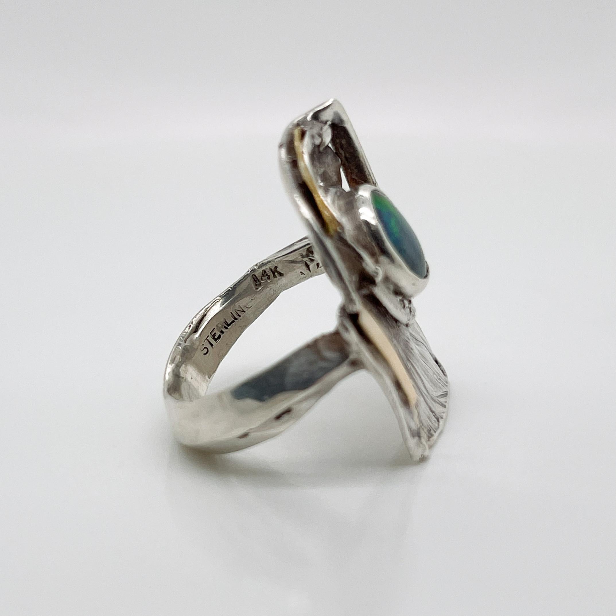 Glenda Arentzen Gold, Sterling Silver & Opal Modernist Ring, Ex-Aaron Faber For Sale 2