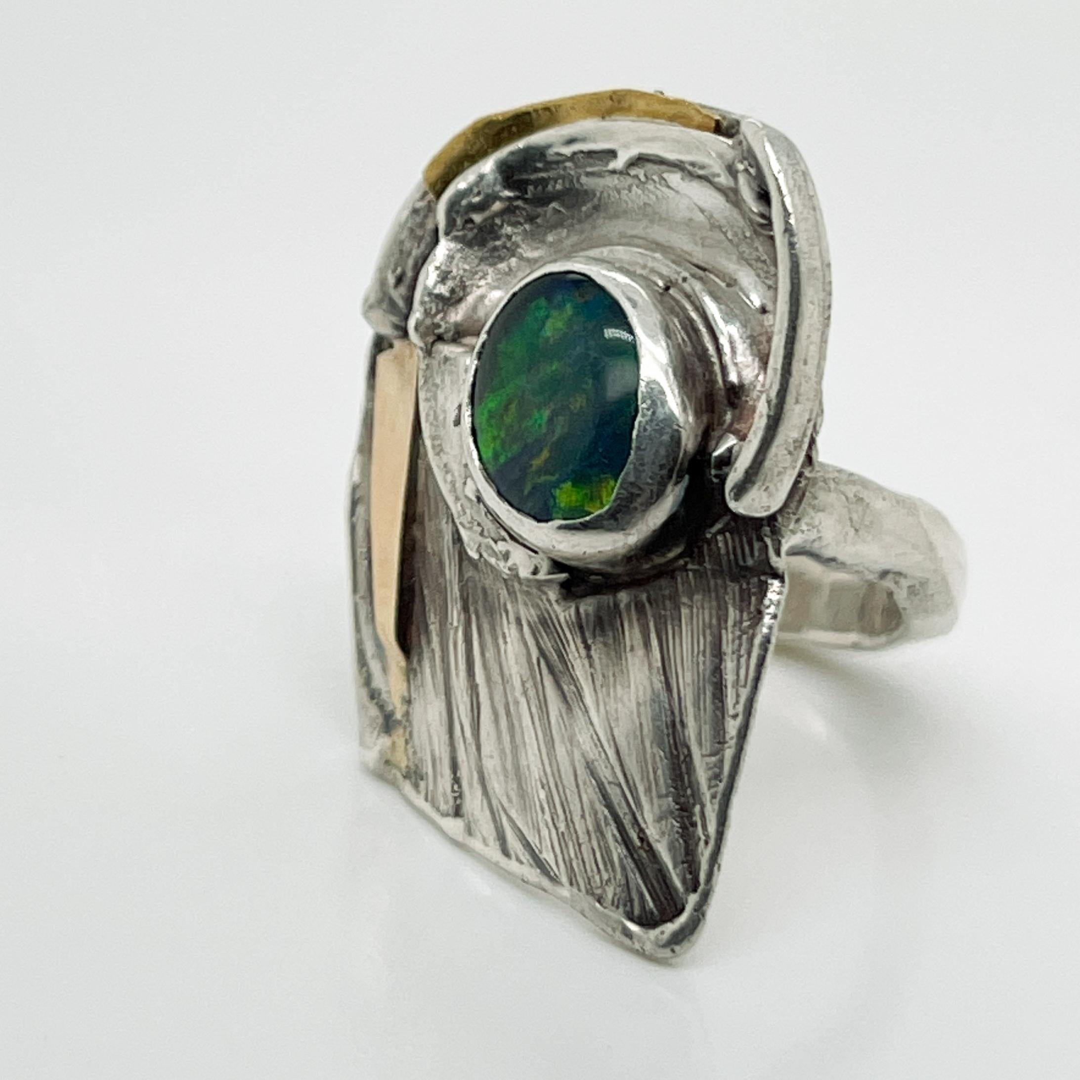 Glenda Arentzen Gold, Sterling Silver & Opal Modernist Ring, Ex-Aaron Faber For Sale 5