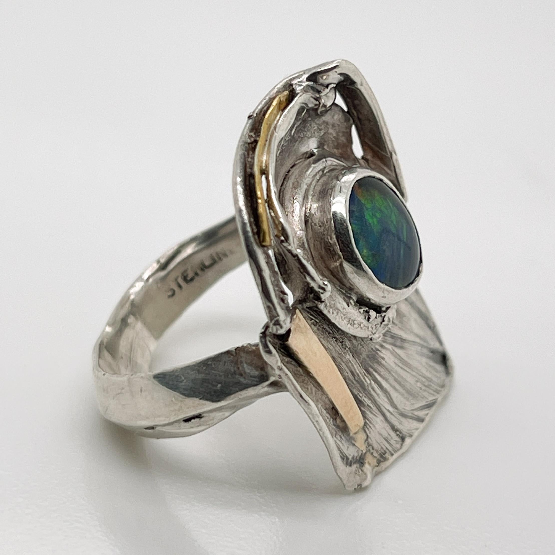Glenda Arentzen Gold, Sterling Silver & Opal Modernist Ring, Ex-Aaron Faber For Sale 7