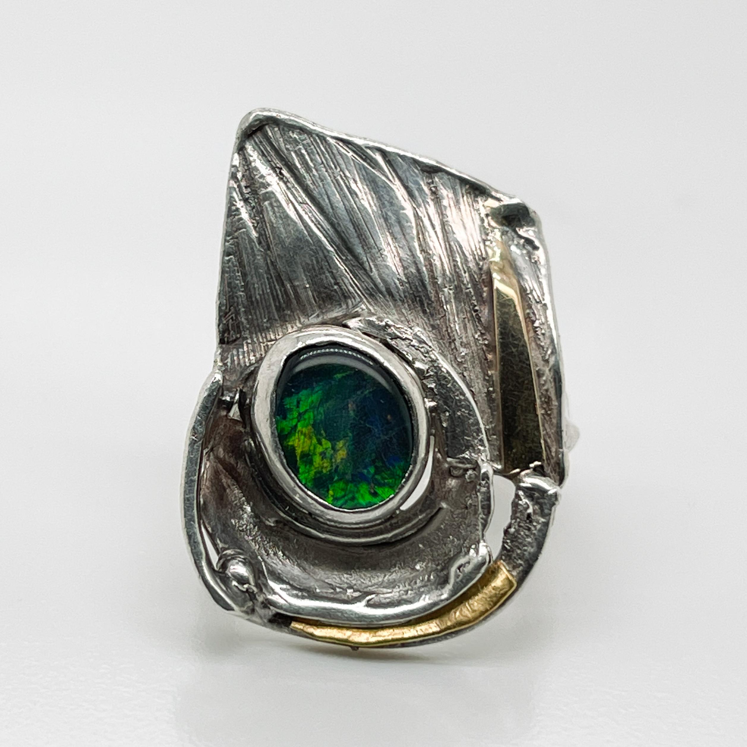 Glenda Arentzen Gold, Sterling Silver & Opal Modernist Ring, Ex-Aaron Faber For Sale 8
