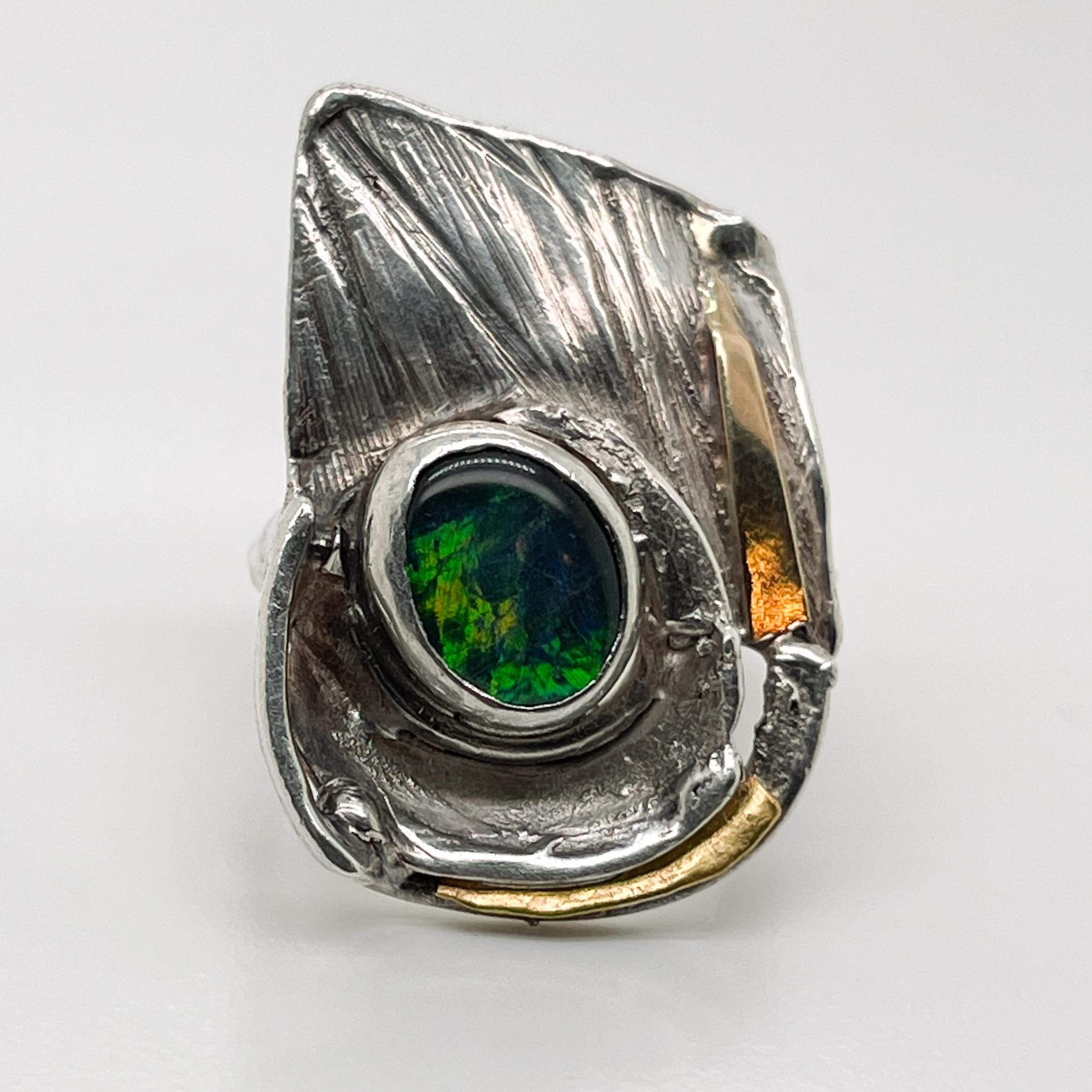 Glenda Arentzen Gold, Sterling Silver & Opal Modernist Ring, Ex-Aaron Faber For Sale 9