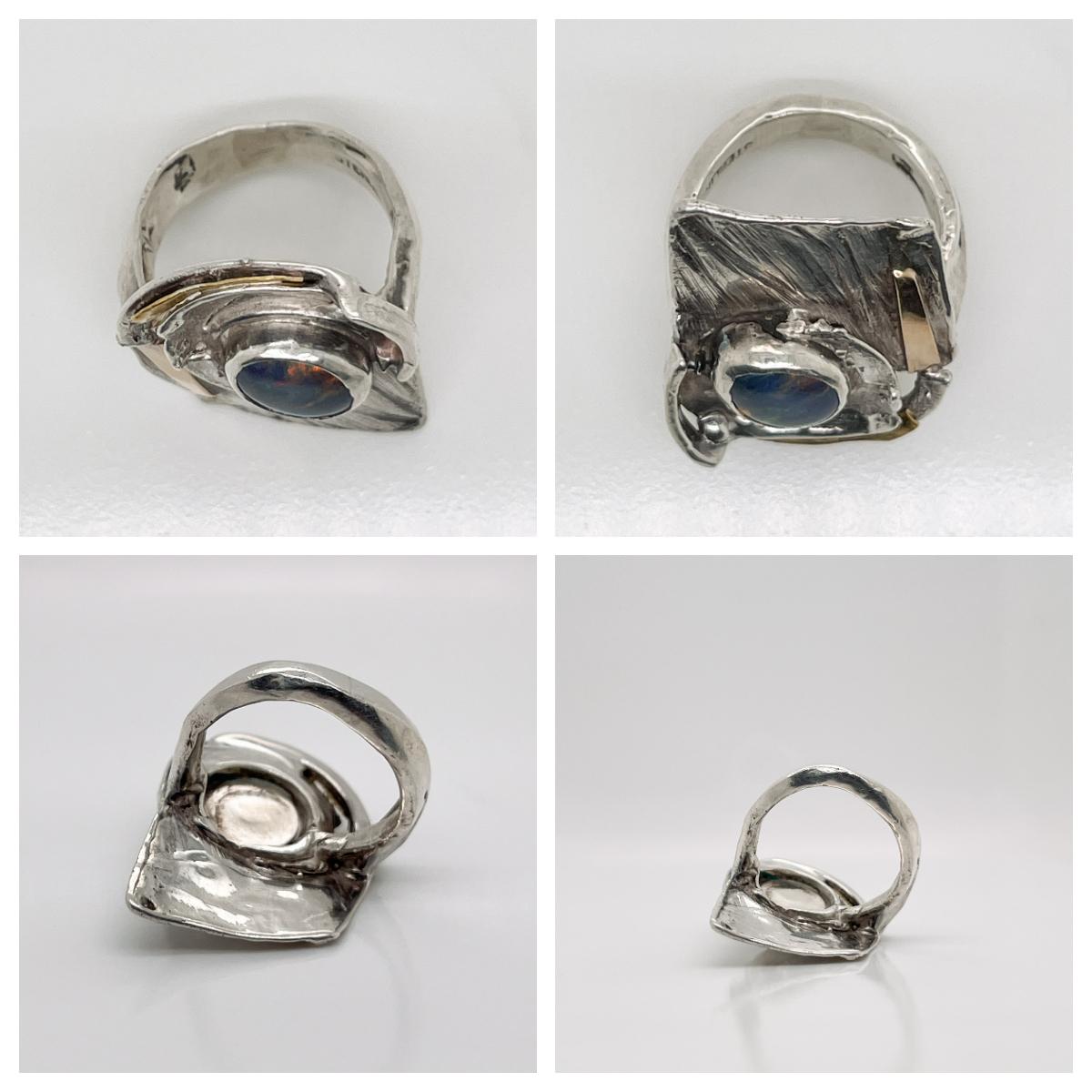 Glenda Arentzen Gold, Sterling Silver & Opal Modernist Ring, Ex-Aaron Faber For Sale 11