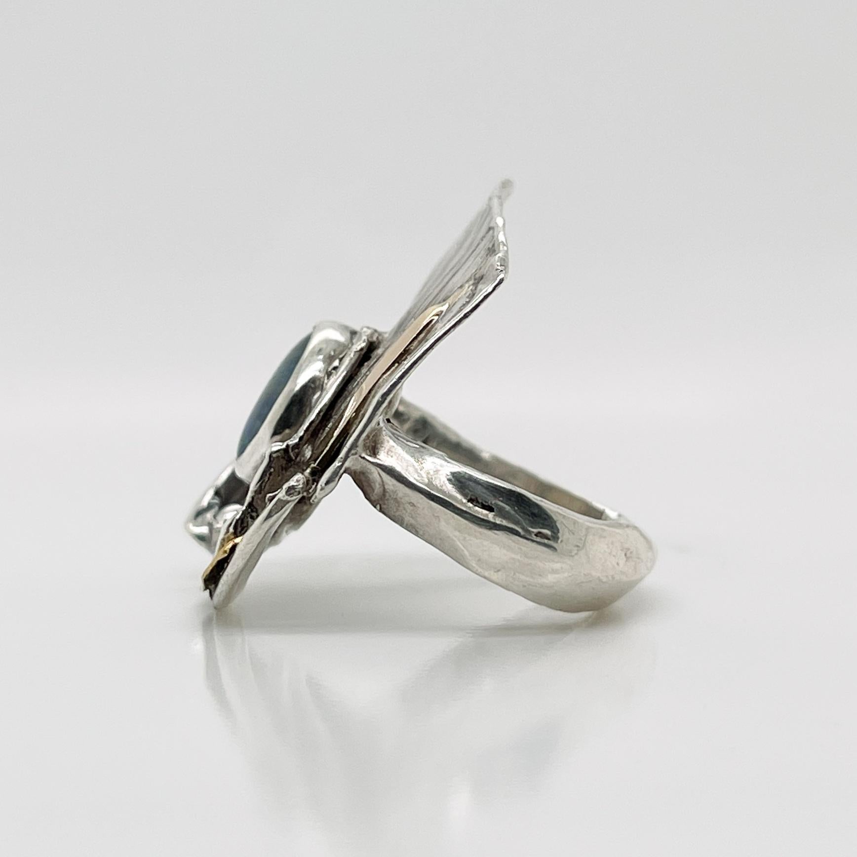 Glenda Arentzen Gold, Sterling Silver & Opal Modernist Ring, Ex-Aaron Faber In Good Condition For Sale In Philadelphia, PA