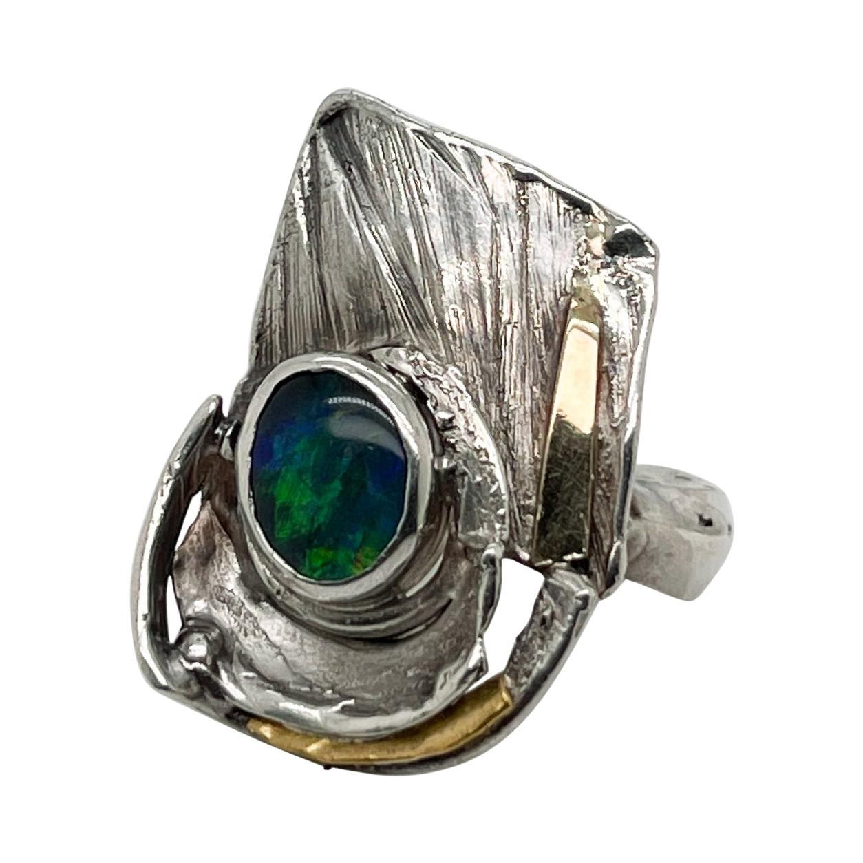 Glenda Arentzen Gold, Sterling Silver & Opal Modernist Ring, Ex-Aaron Faber