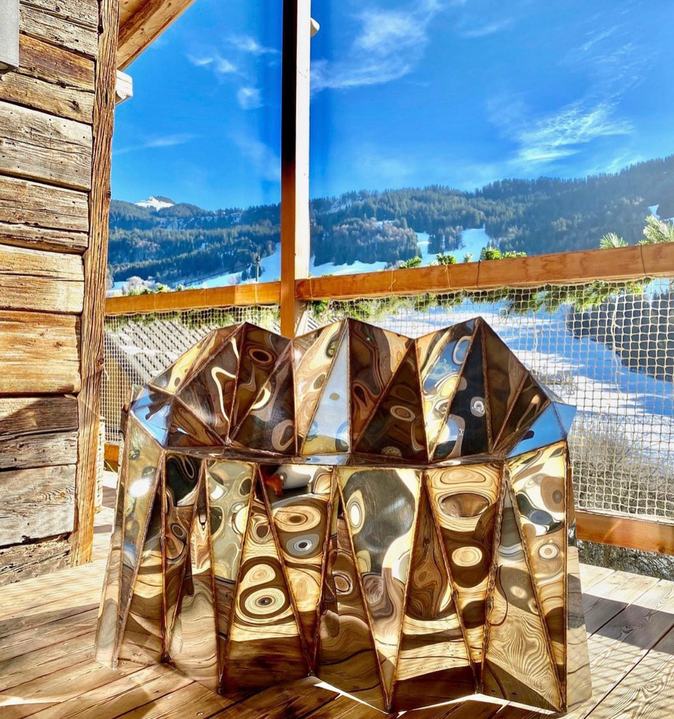 XXIe siècle et contemporain Chaise Glenda en acier inoxydable et poli miroir soudé par Julian Mayor en vente