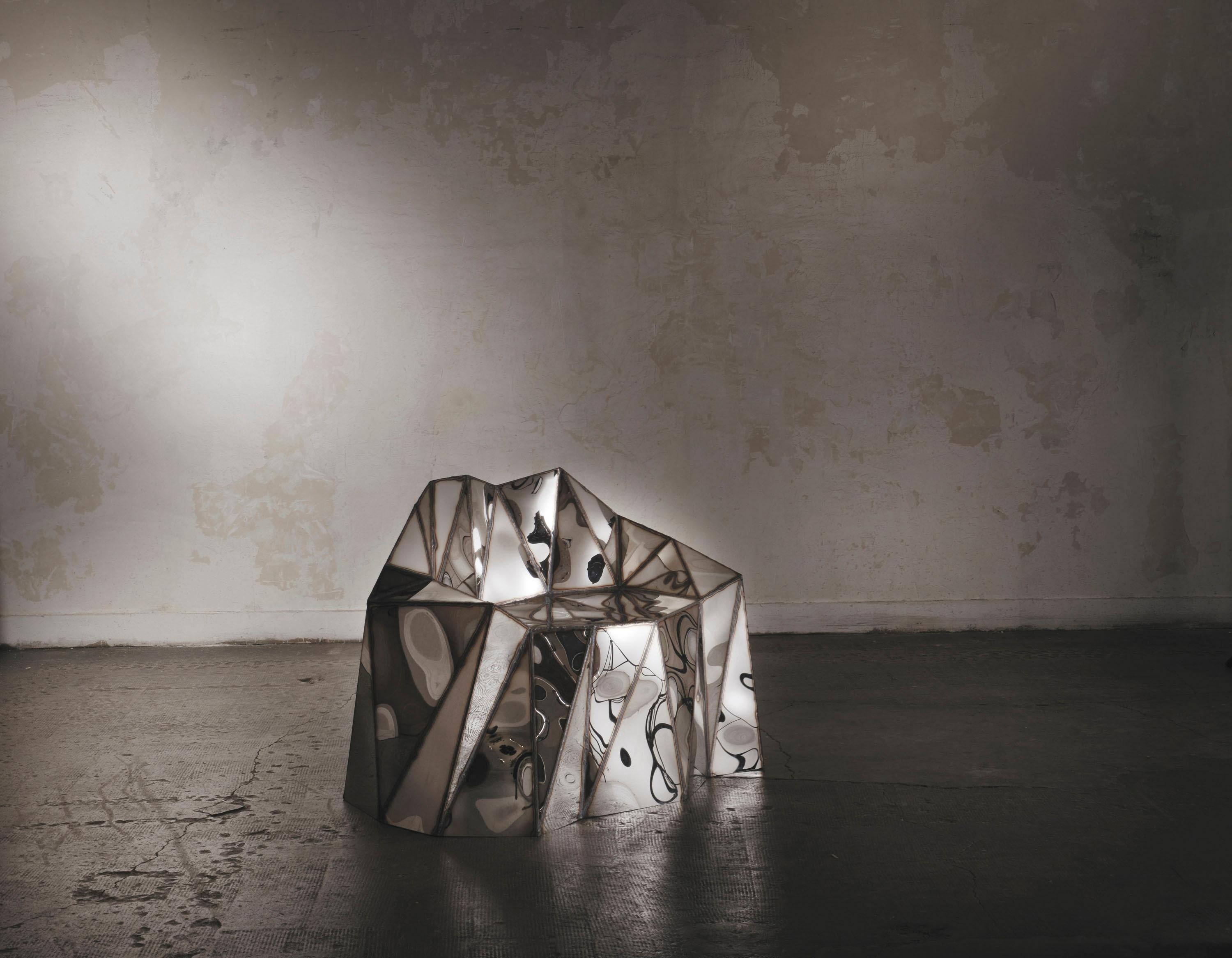 Chaise Glenda en acier inoxydable et poli miroir soudé par Julian Mayor en vente 1