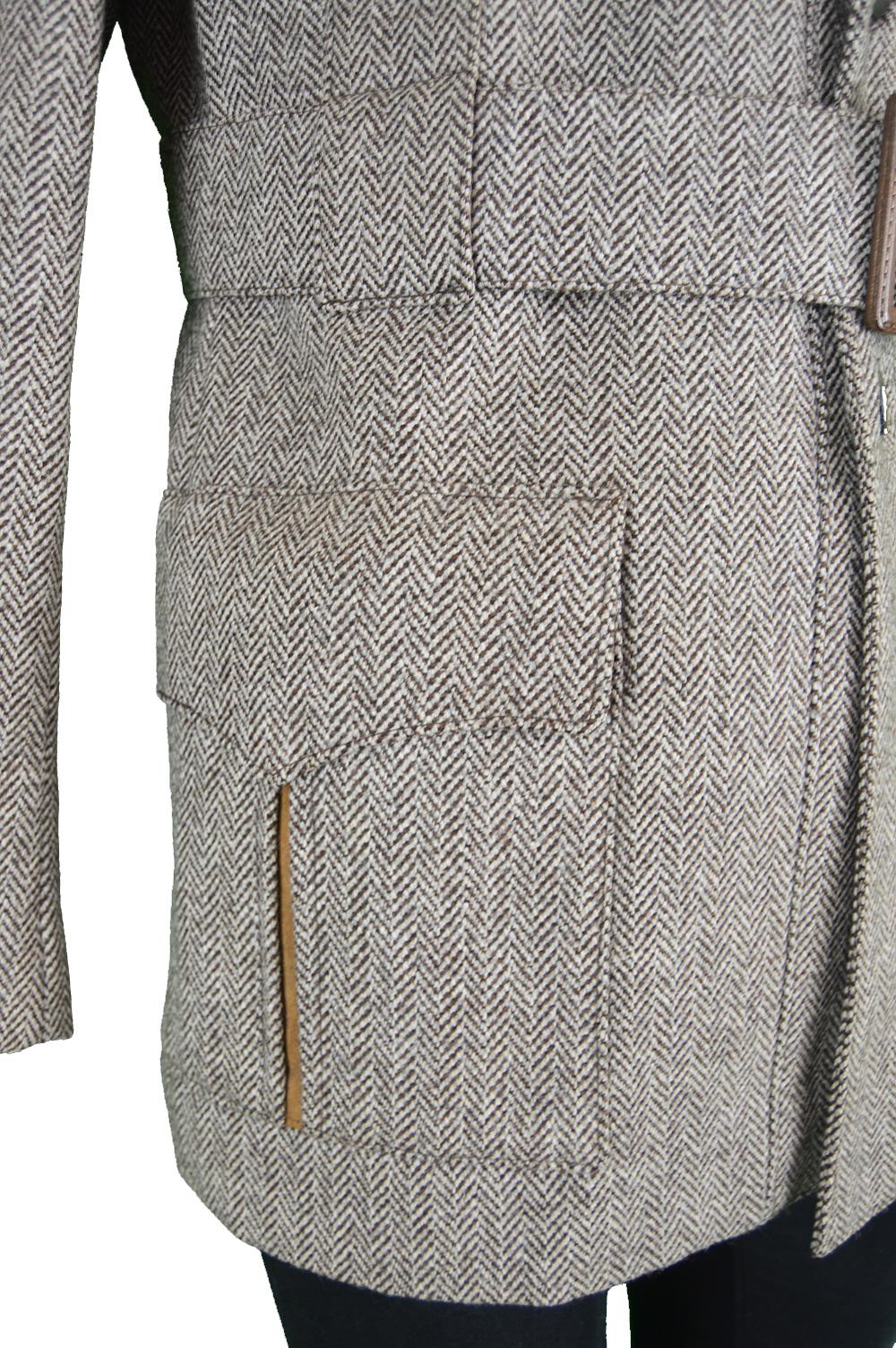 Glenhusky Pure Virgin Wool Herringbone Tweed & Suede Mens Vintage Norfolk Jacket In Excellent Condition In Doncaster, South Yorkshire