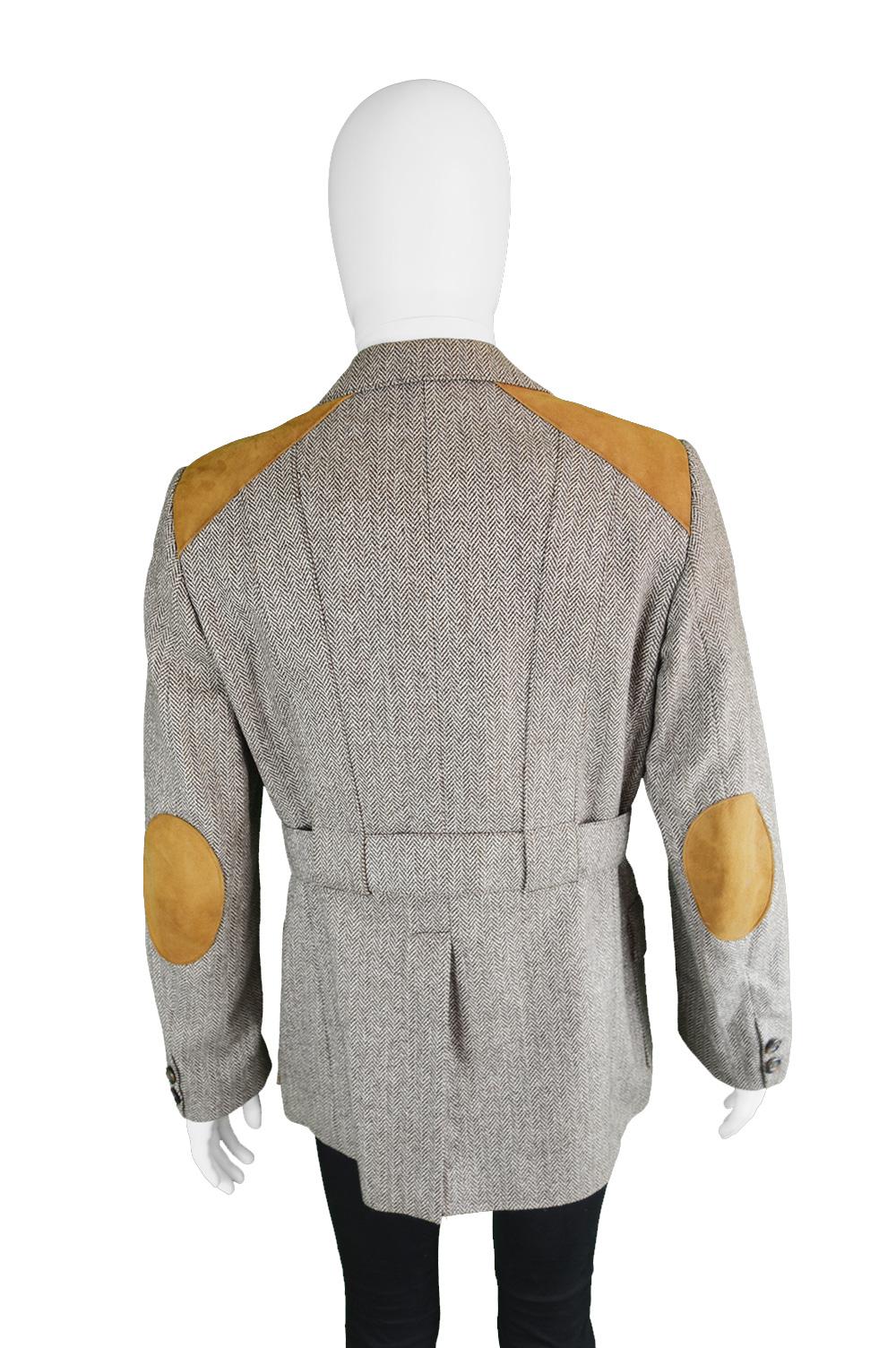 Men's Glenhusky Pure Virgin Wool Herringbone Tweed & Suede Mens Vintage Norfolk Jacket