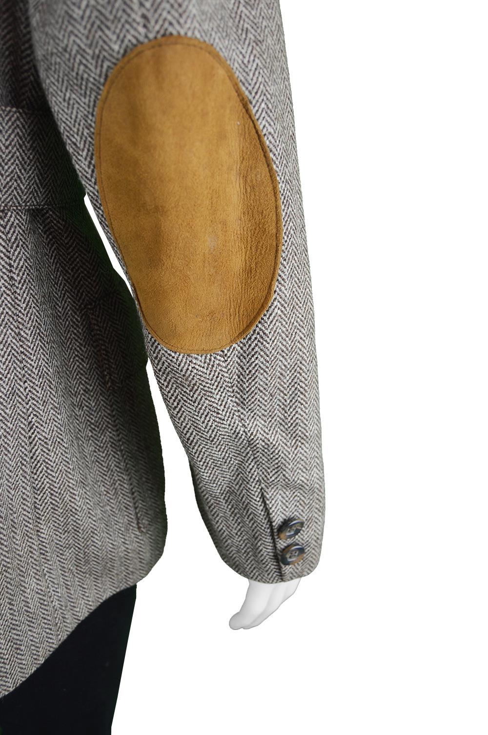 Glenhusky Pure Virgin Wool Herringbone Tweed & Suede Mens Vintage Norfolk Jacket 1