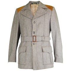 Glenhusky Pure Virgin Wool Herringbone Tweed & Suede Mens Vintage Norfolk Jacket