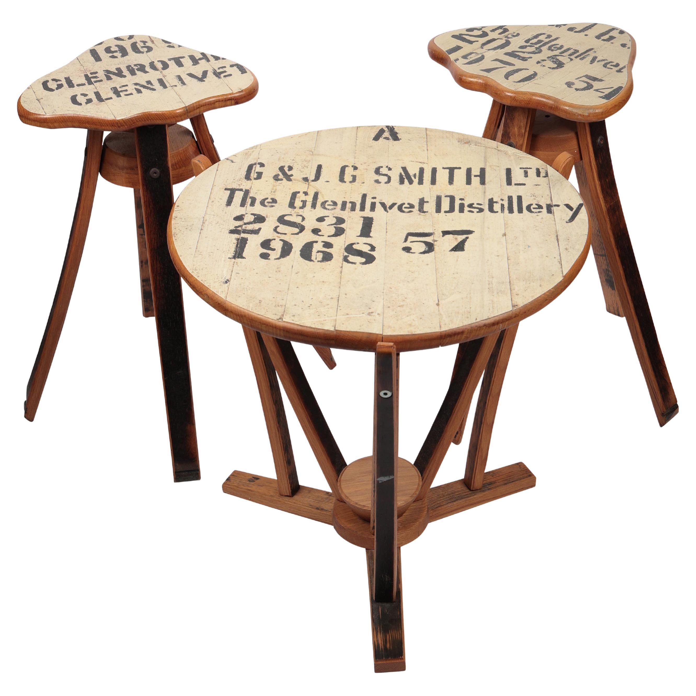 Juego de Mesa y Silla Whisky Glenlivet Barril de Destilería Escocesa en venta