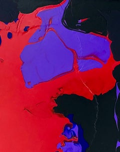 Crater abstract painting by Glenn Green, purple, white, black, red, texture