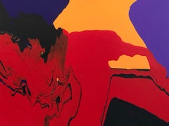 Attuale, quadro astratto di Glenn Green, rosso, nero, blu, giallo su tela