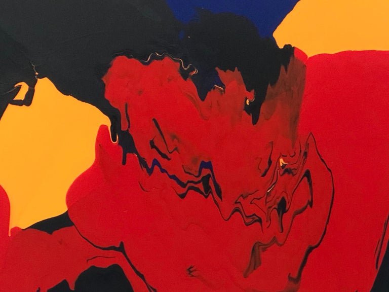 Current, abstract painting by Glenn Green, red, black, blue, yellow on canvas - Abstract Painting by Glenn A. Green