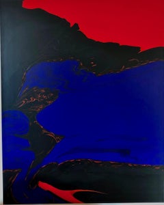 Deep Water di Glenn Green, pittura astratta, blu, nero, rosso su tela