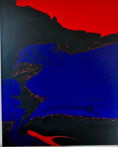 Aquarelle profonde de Glenn Green, peinture abstraite, bleu, noir, rouge sur toile