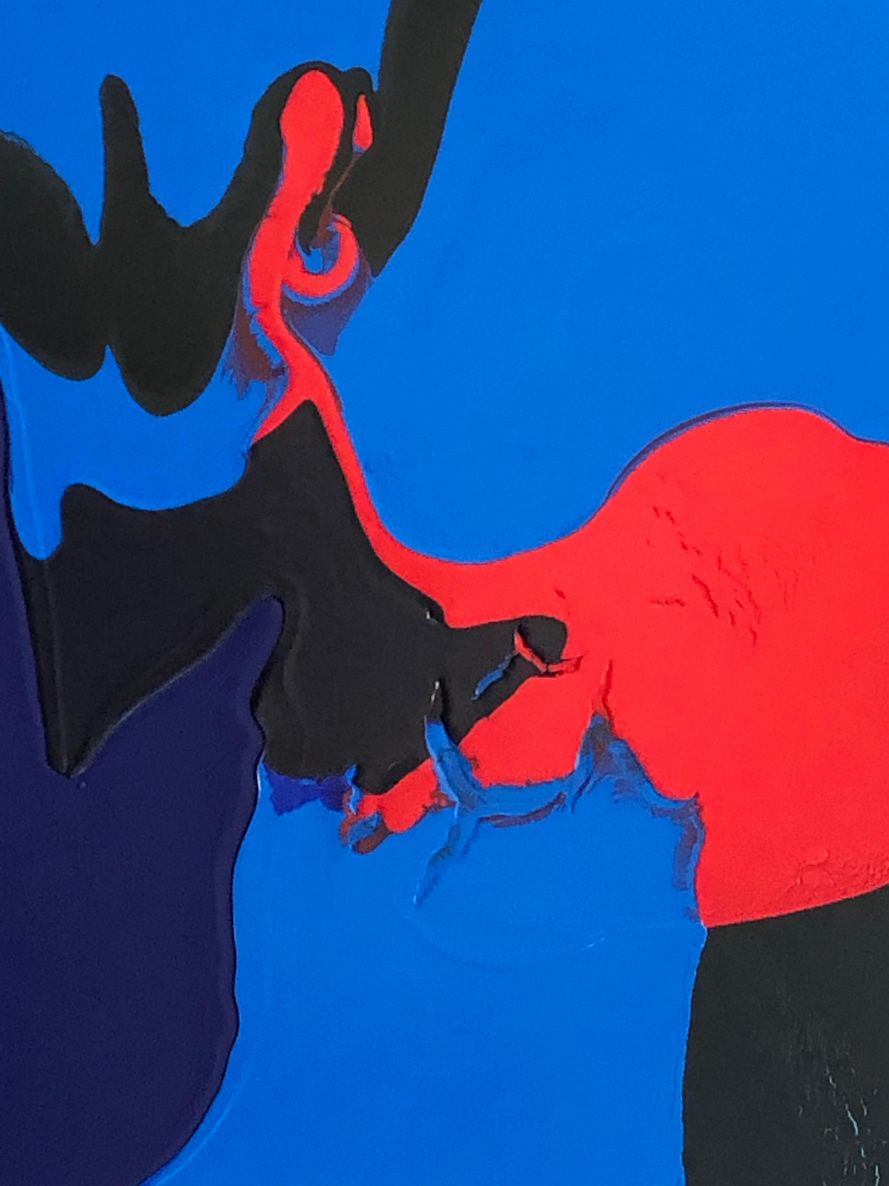 Diluvio, abstracto, pintura, por Glenn Green, azul, negro, rojo acrílico sobre lienzo - Painting de Glenn A. Green