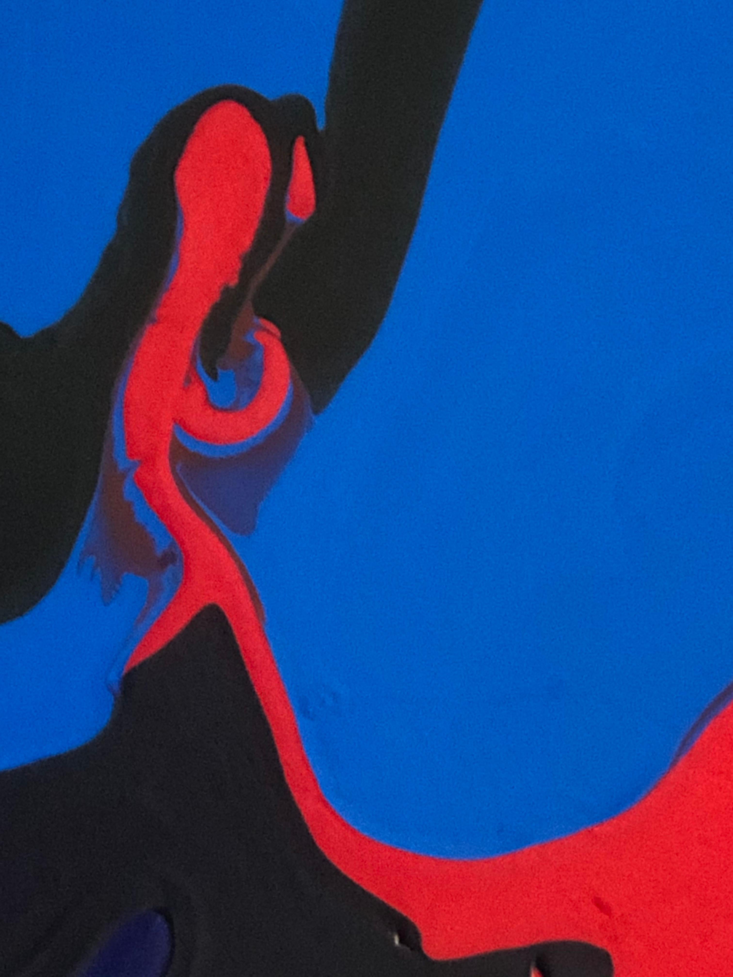 Deluge, abstract, painting, by Glenn Green, blue, black, red acrylic on canvas - Abstract Painting by Glenn A. Green