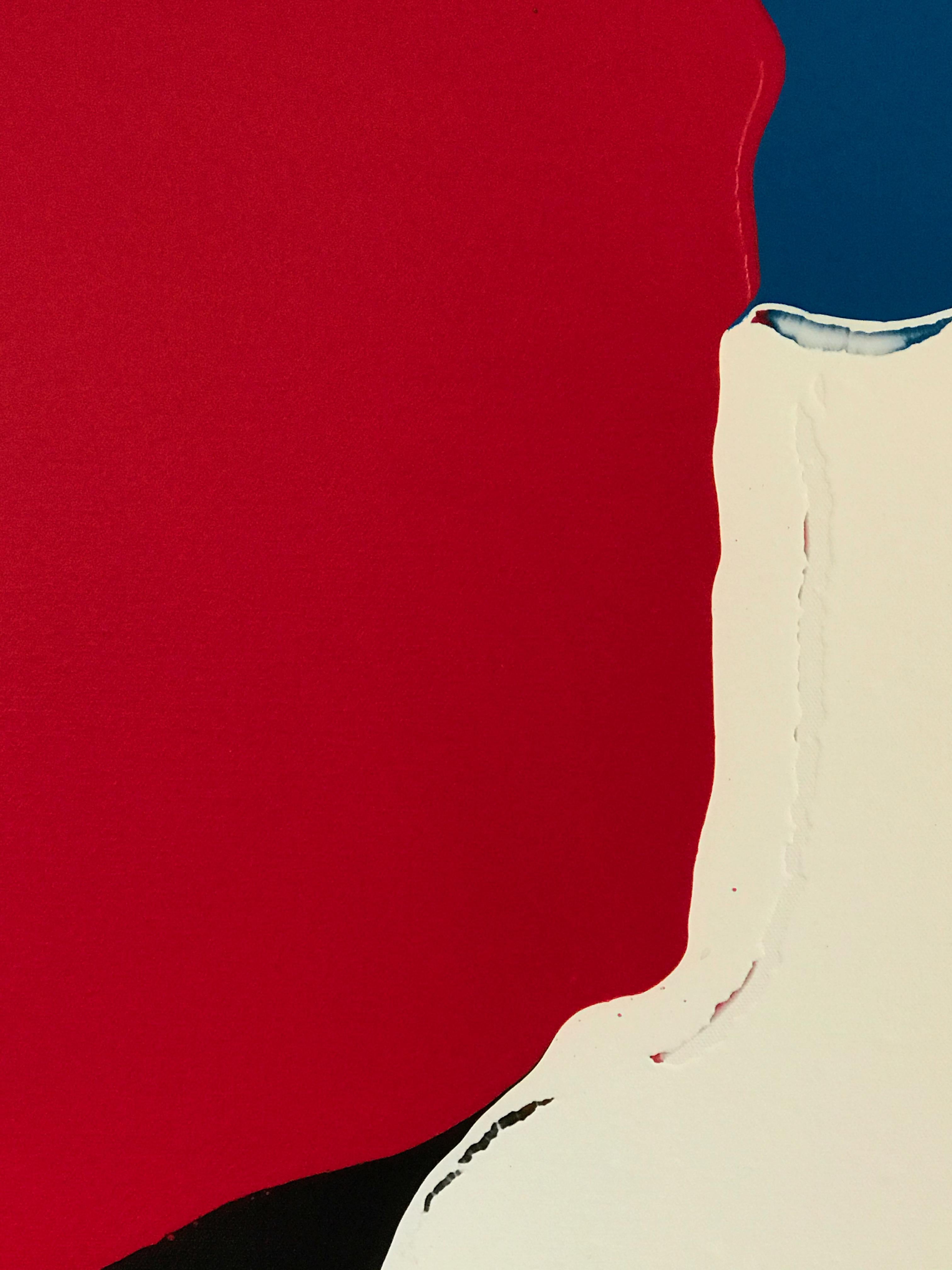 Red Gap, by Glenn Green, Abstract, painting, red, white, blue, vertical, bold - Painting by Glenn A. Green