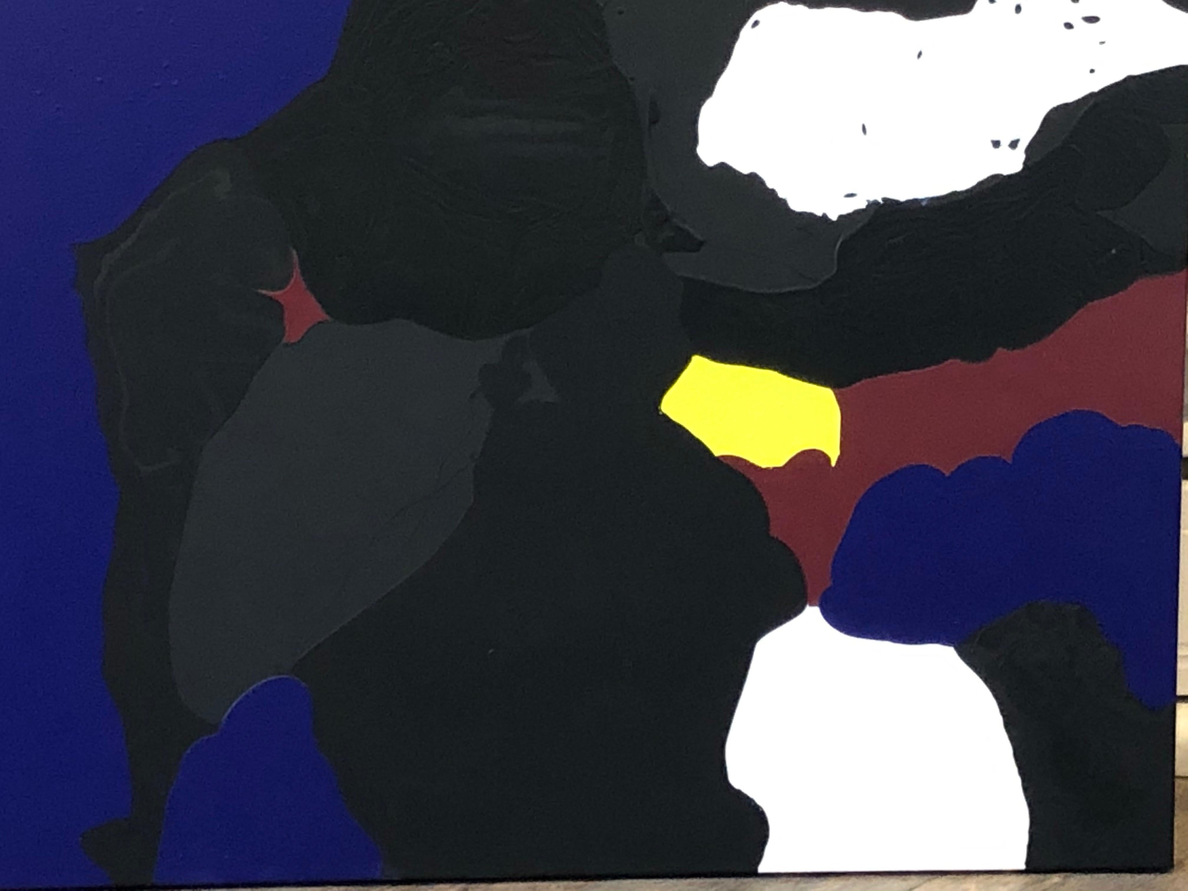 Peinture abstraite à l'écorce de Glenn - Brun vert, bleu, noir, jaune, rouge, blanc - Painting de Glenn A. Green