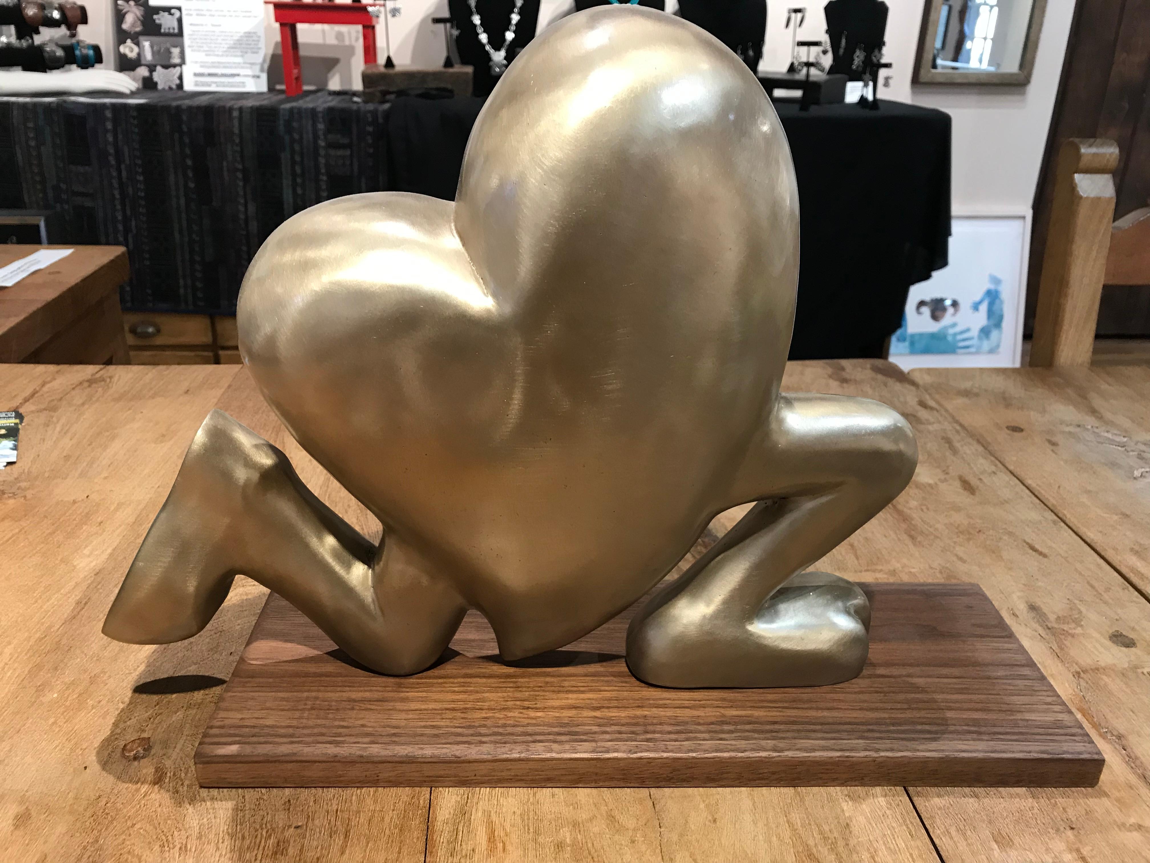 Running Heart, bronze sculpture, gold heart love valentine cartoon feet runner - Art by Glenn A. Green