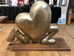 Running Heart, bronze sculpture, gold heart love valentine cartoon feet runner