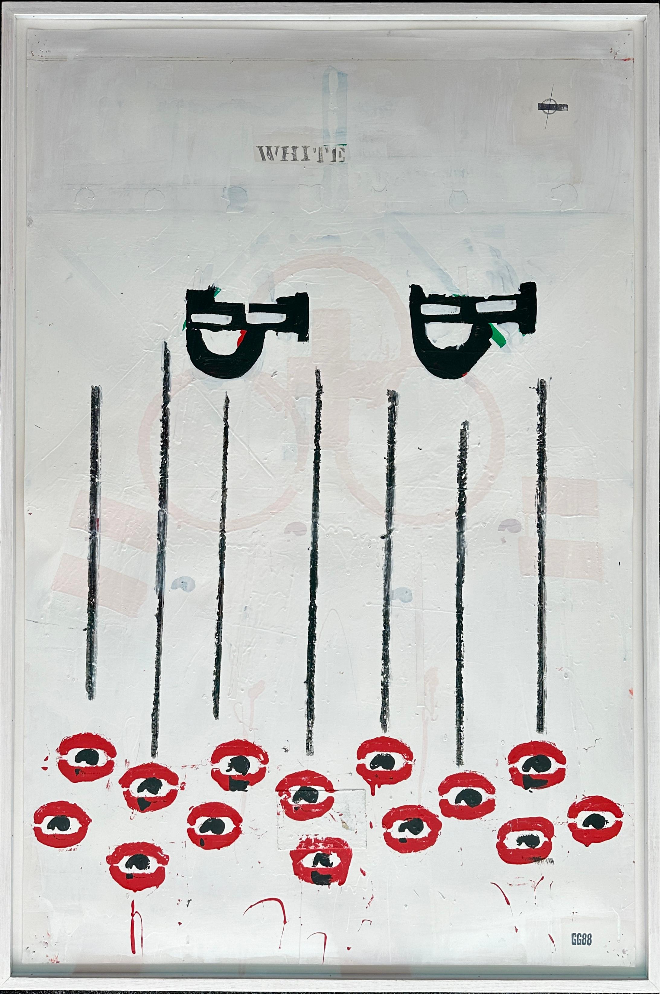 O.P. 88 (1988)
Crayon, encre, émail et collage sur papier
46" x 30" 
48 ½" x 32 ½" x 2" encadré
Estampillé "GG88" en bas à droite par l'artiste avec son cachet de signature.

Provenance : M. One & Company, New York, NY (étiquette au verso).
Barbara