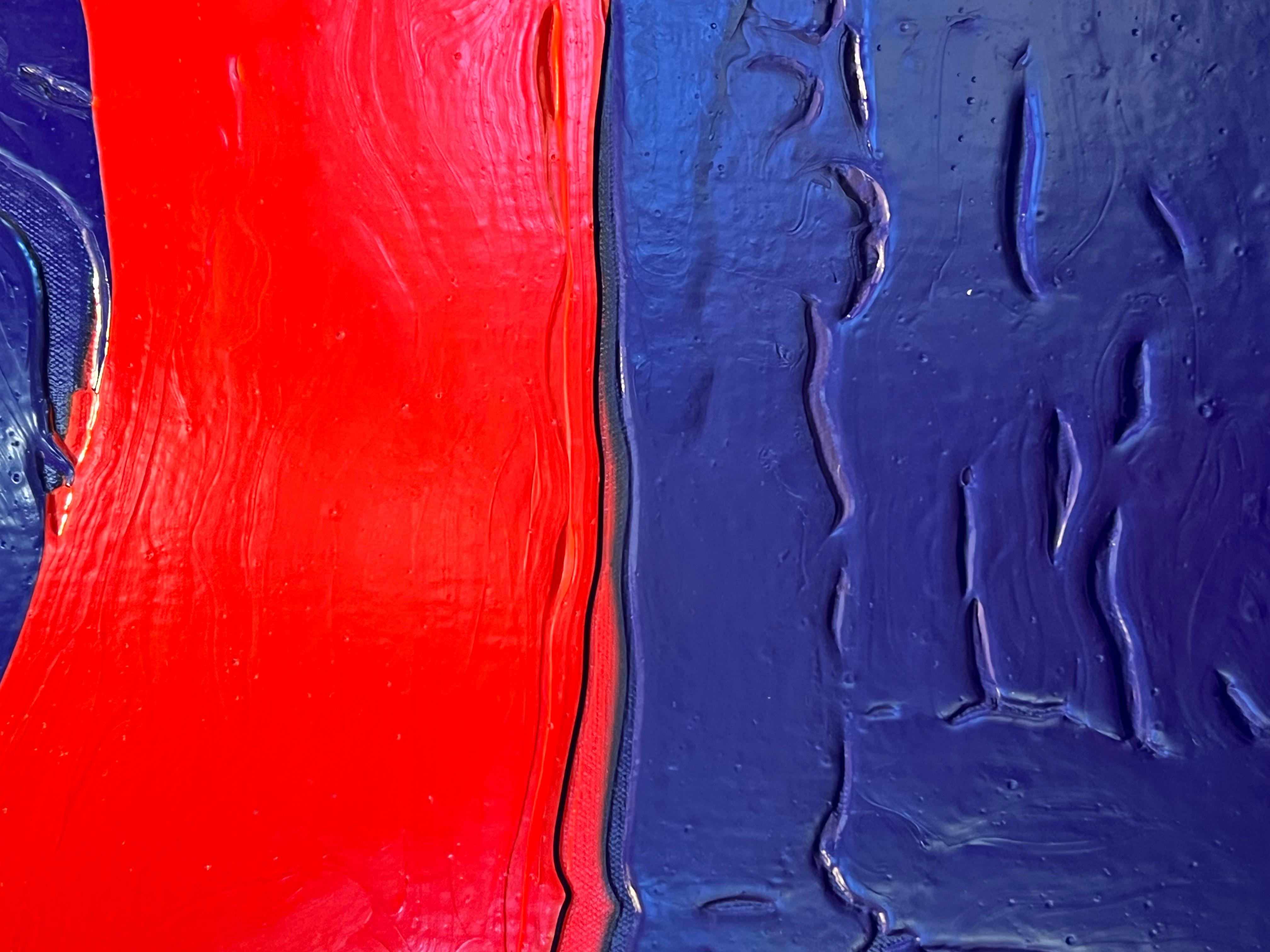 Silver Cloud, by Glenn Green, painting, blue, silver, red, abstract, textured For Sale 3