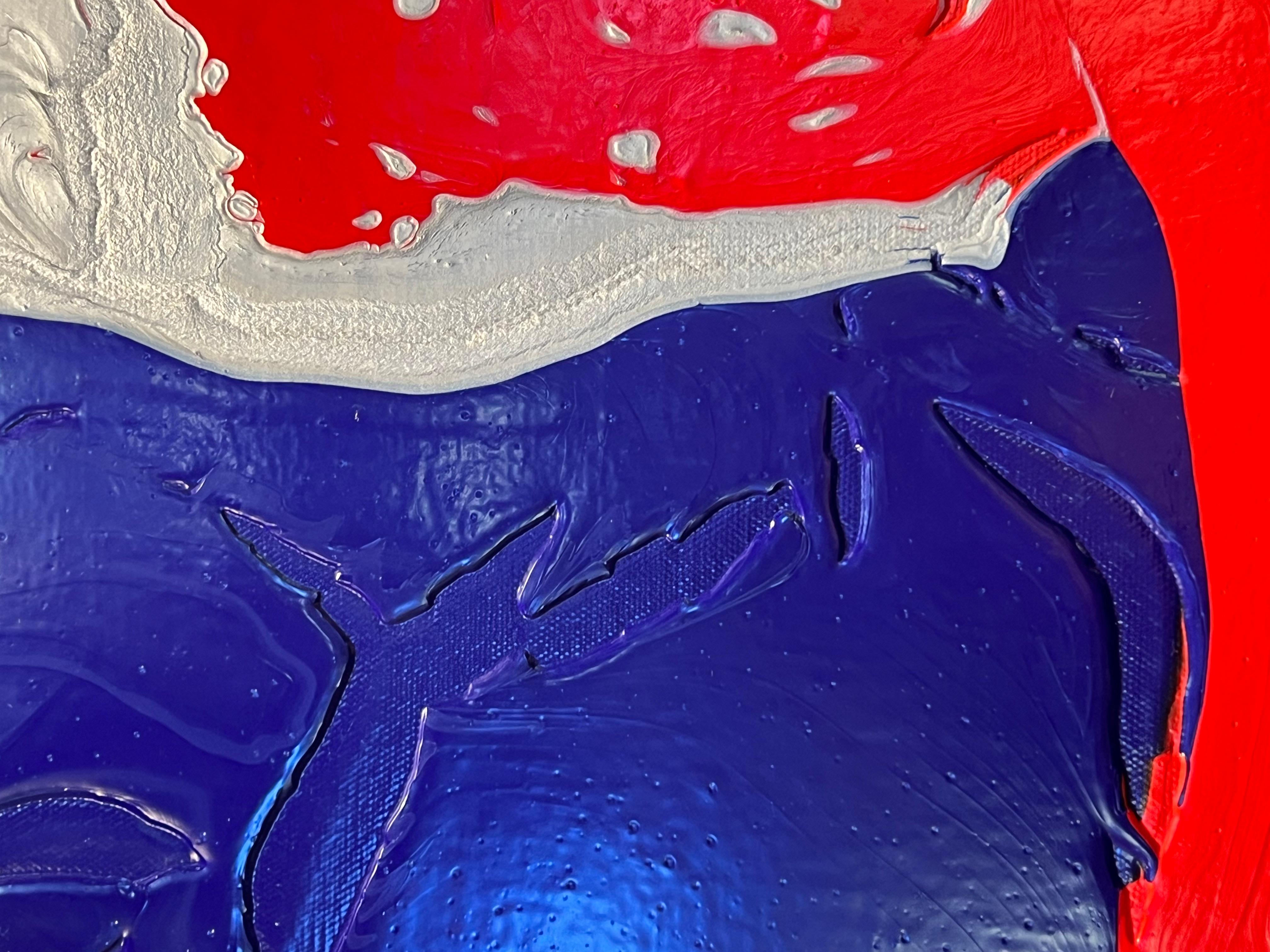 Silver Cloud, par Glenn Green, peinture, bleu, argent, rouge, abstrait, texturé en vente 4
