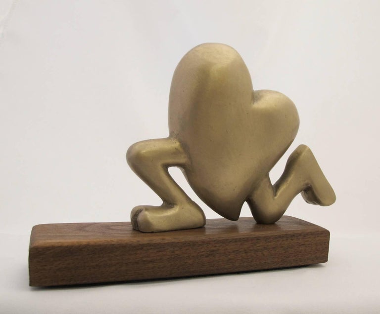 Running Heart, gold, bronze, sculpture, valentine, heart, runner, love, racer - Contemporary Sculpture by Glenn Green