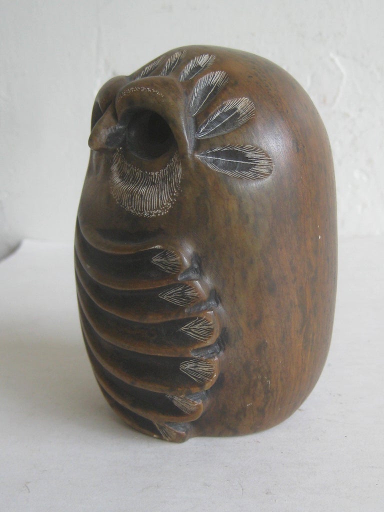 Glenn Heath Hand Carved Soapstone Owl Sculpture Figure Carving, Dated