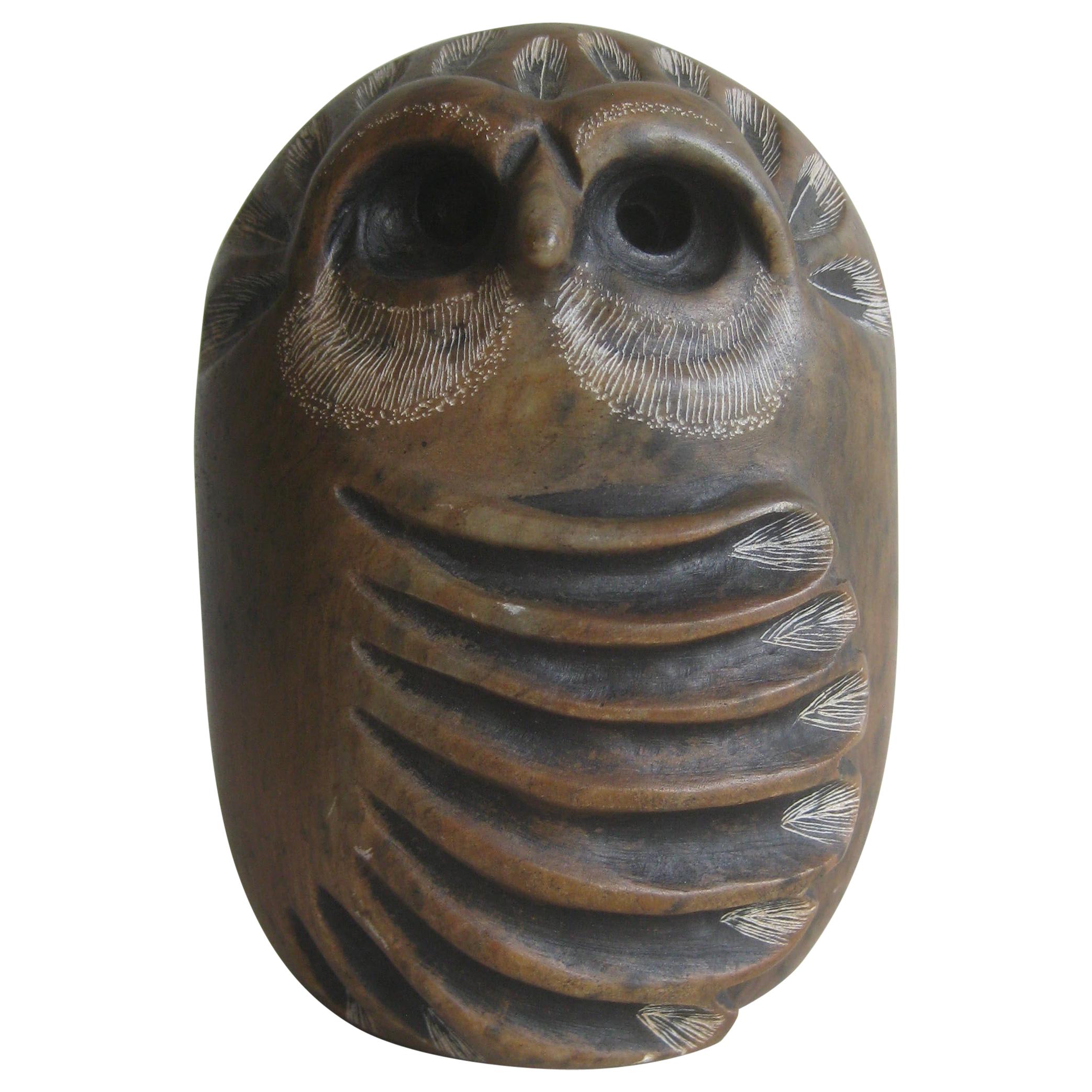 Glenn Heath Hand Carved Soapstone Owl Sculpture Figure Carving, Dated 1984