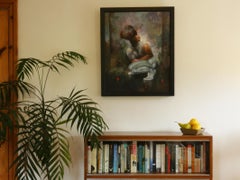 "Figure With Red Cubes"  Contemporary Figurative Oil Painting