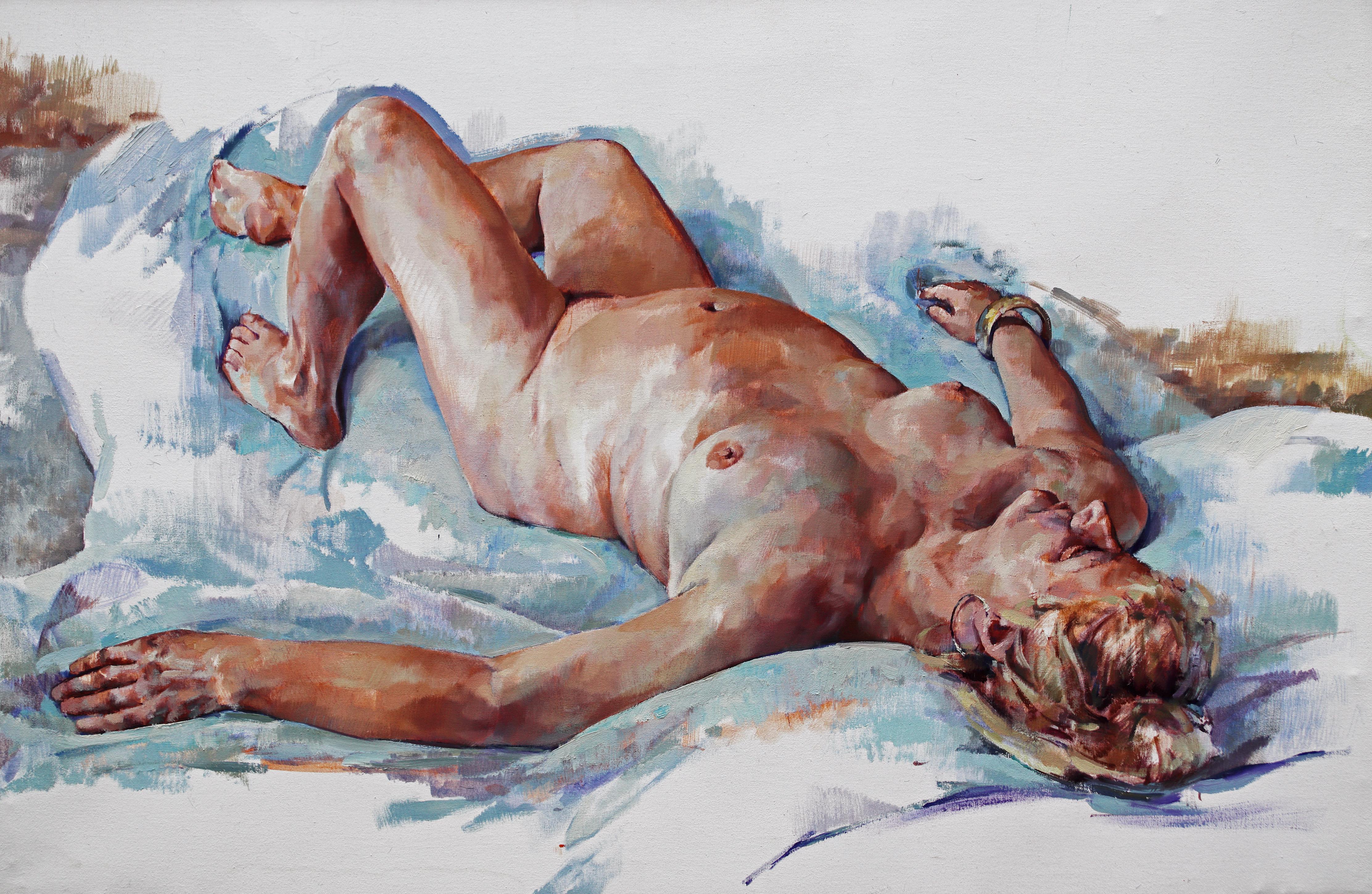 Glenn Ibbitson Figurative Painting - Two Rings. Contemporary Nude Oil Painting