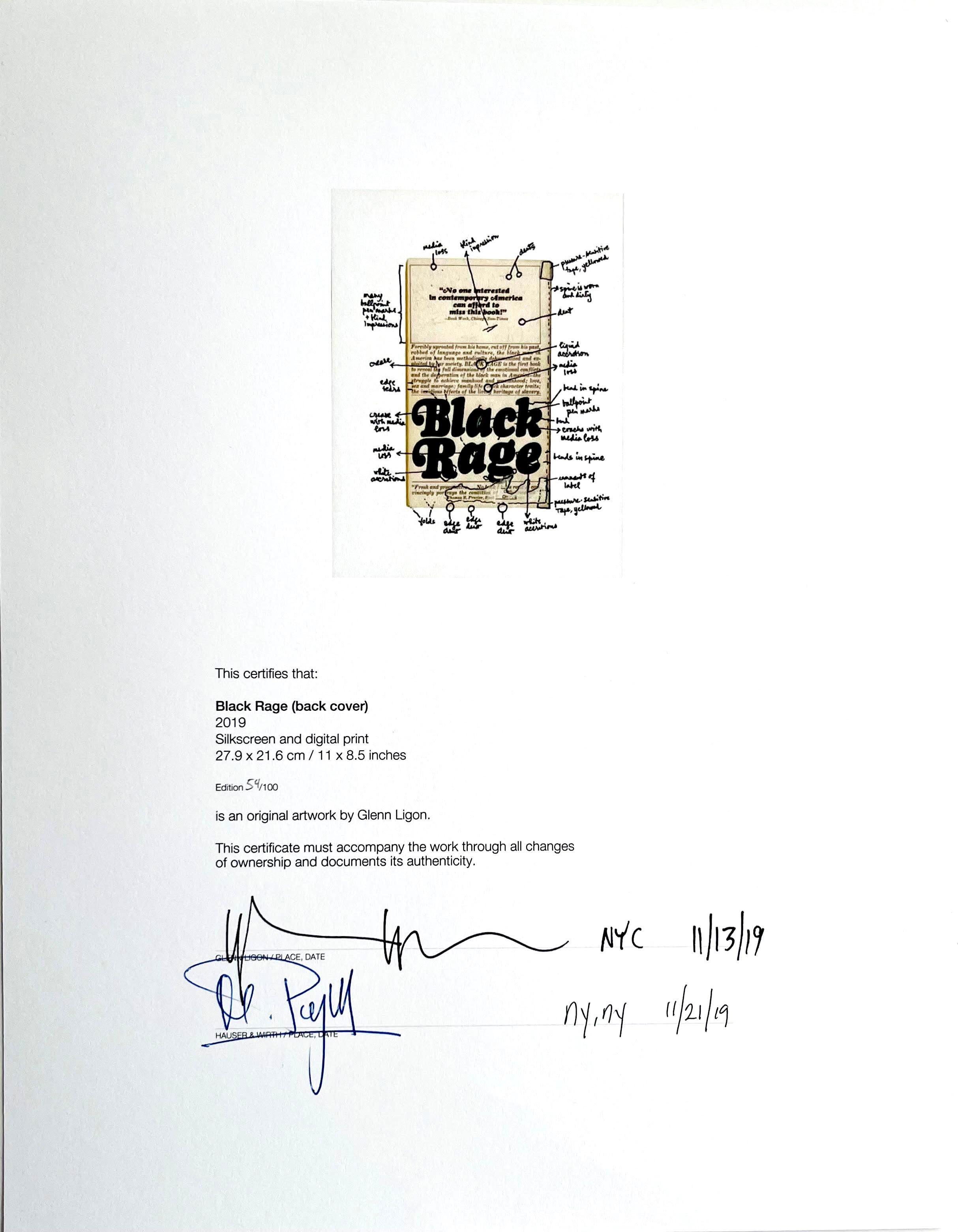 Black Rage, sérigraphie avec COA signée 53/100 par Glenn Ligon, encadrée en vente 3