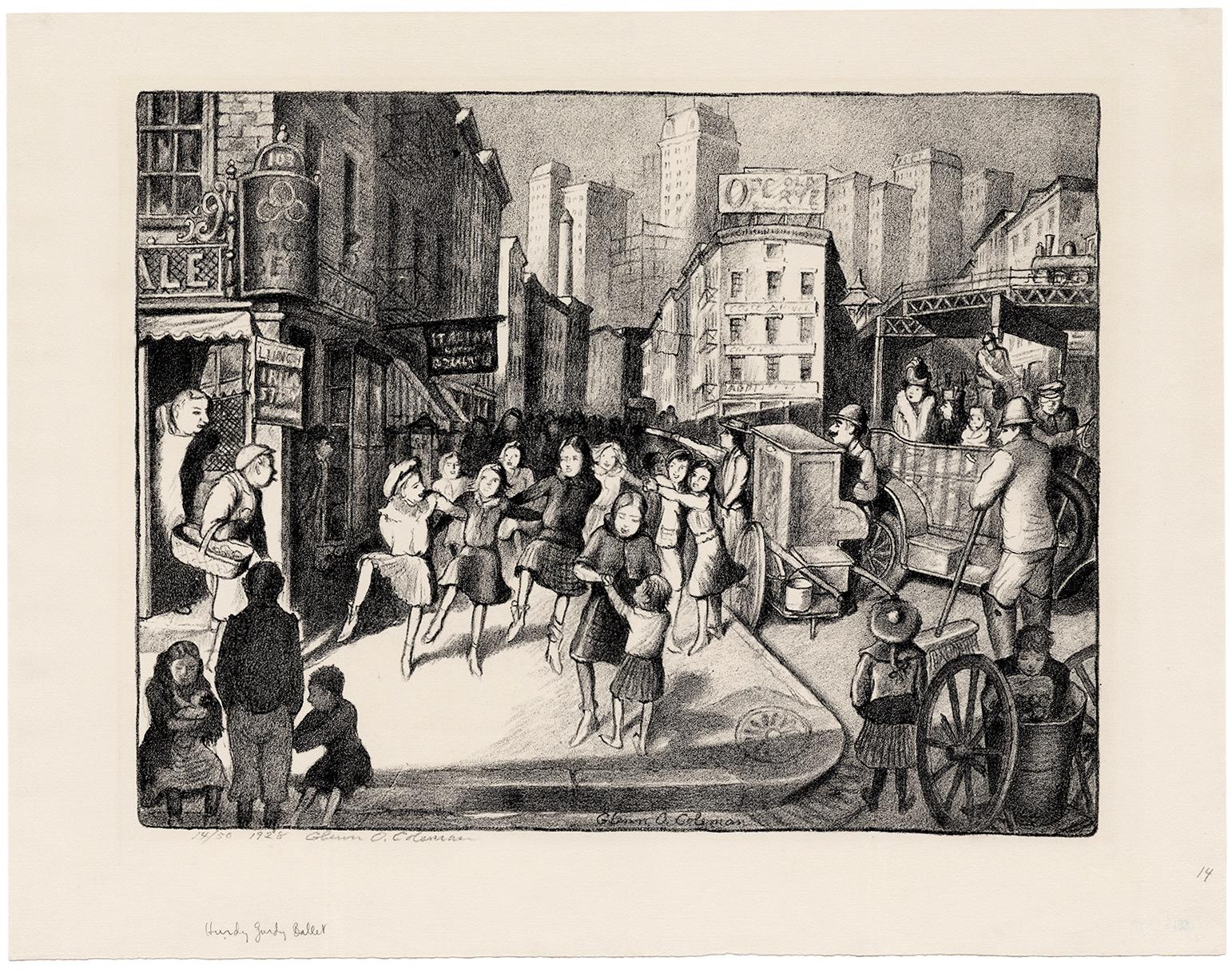 „Hurdy Gurdy Ballet“, 1920er Jahre, New Yorker amerikanische Szene – Print von Glenn O. Coleman
