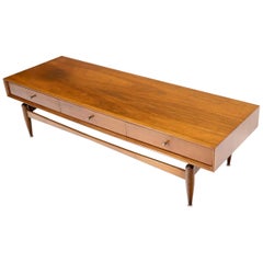 Vintage Glenn of California Atr. Walnut Three Drawers Coffee Table on Sculpted Legs