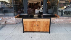 Glenn of California Extendable Drop Leaf Walnut and Black Lacquer Bar Cabinet