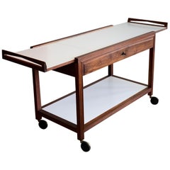 Retro Glenn of California Hostess Bar Cart in Walnut and White Formica