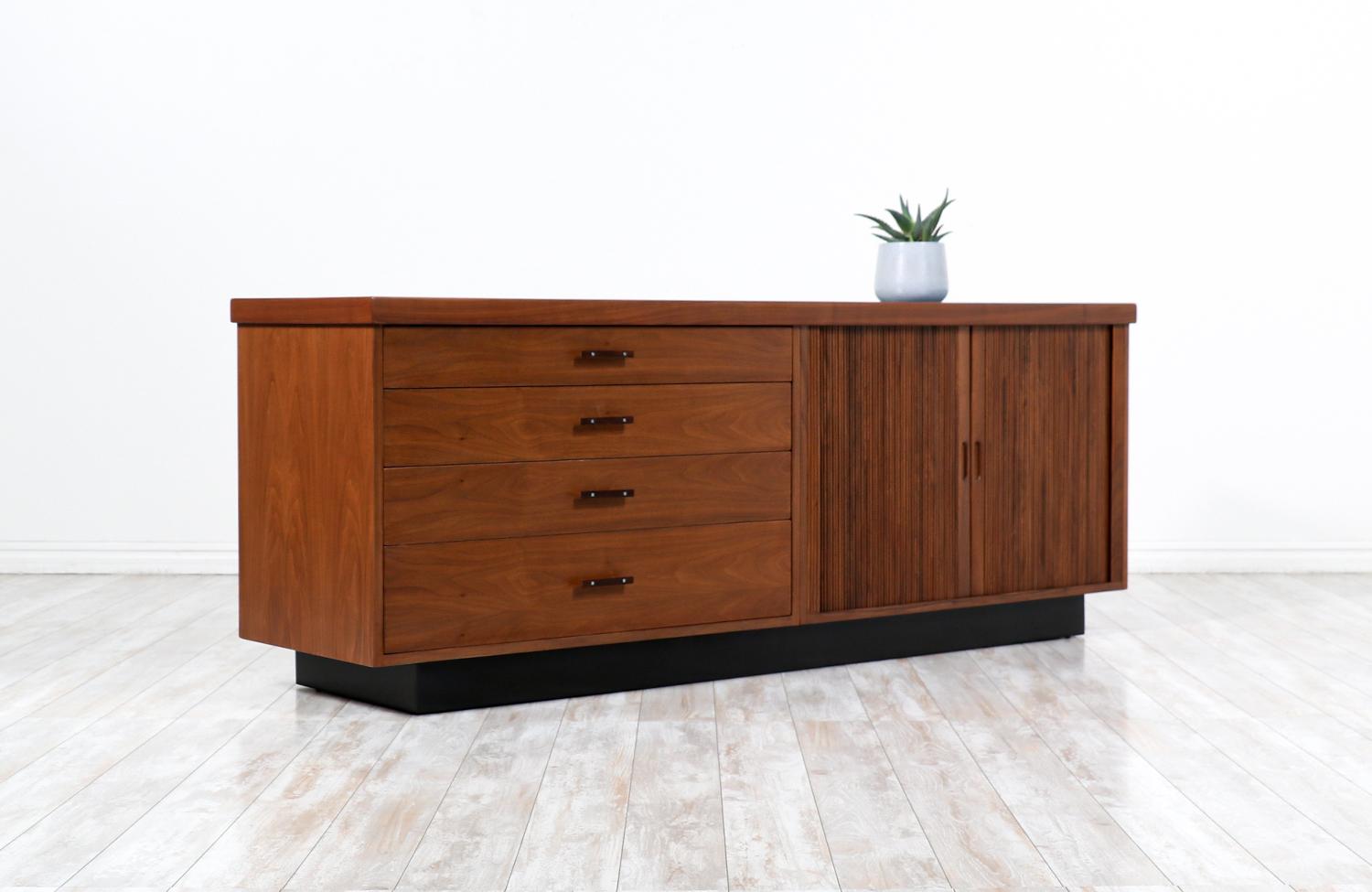 American Glenn of California Tambour-Door Credenza with Black Formica Top For Sale