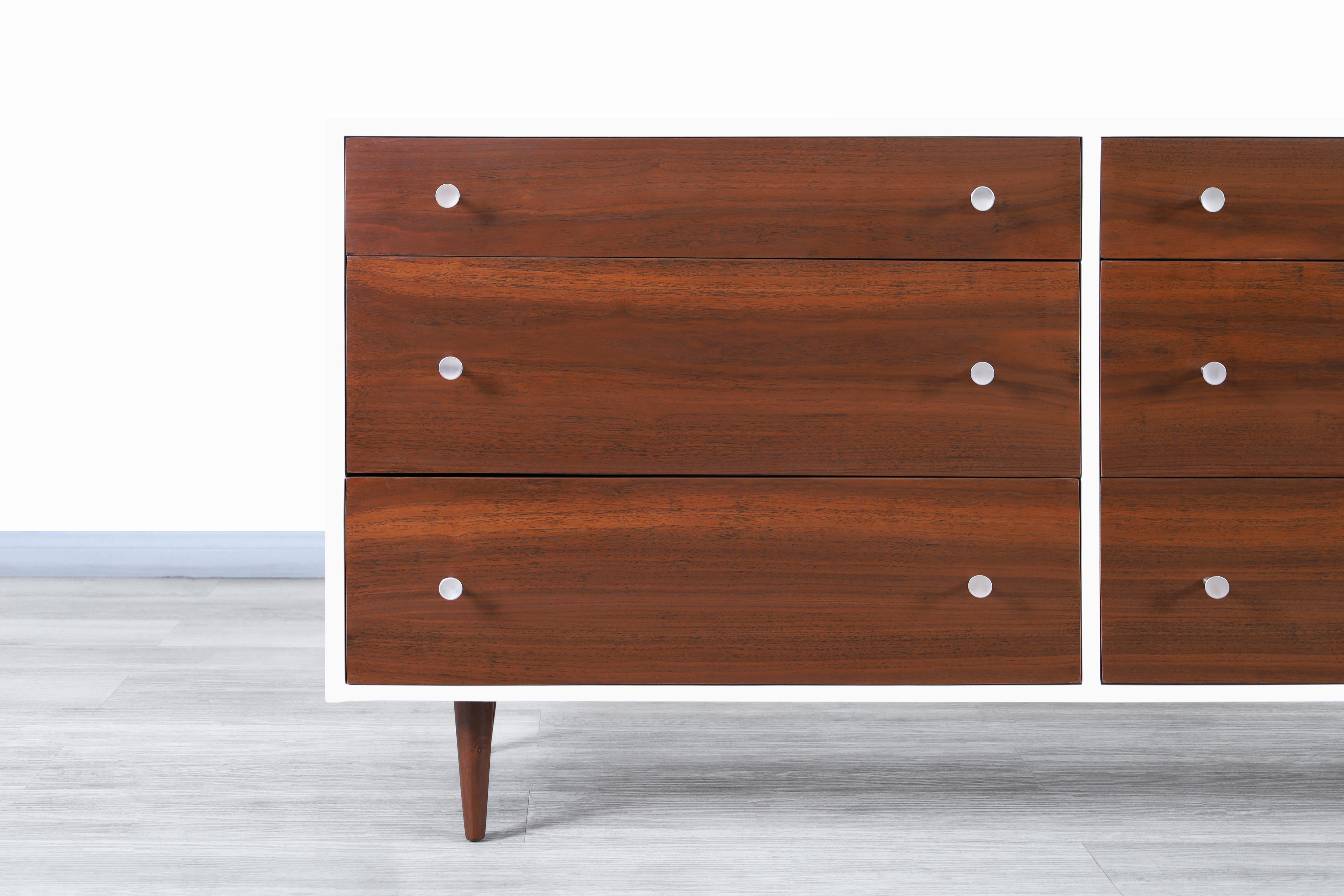 Stainless Steel Glenn of California Walnut and Lacquered Dresser by Milo Baughman For Sale