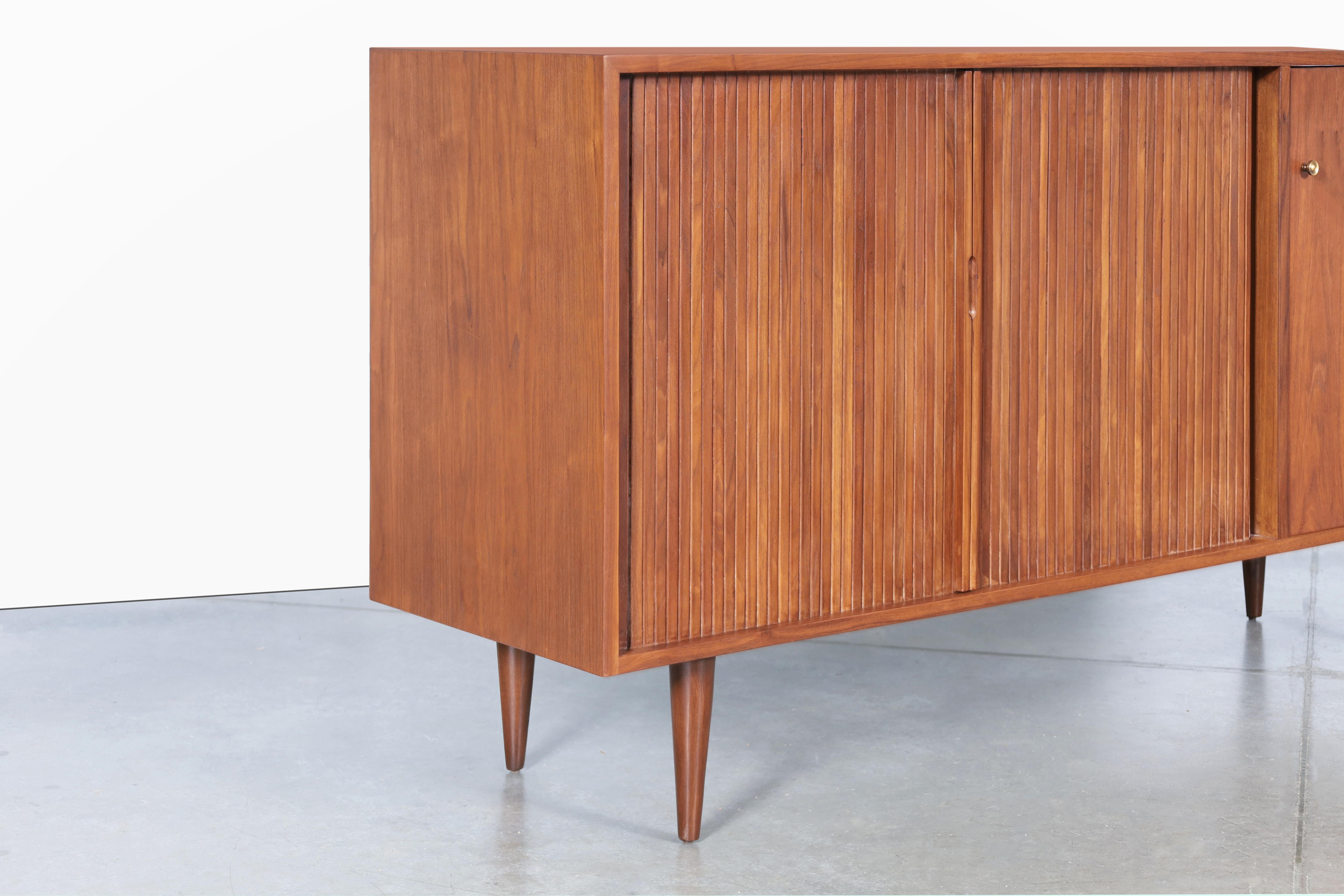 Mid-Century Modern Glenn of California Walnut Tambour Door Credenza by Milo Baughman