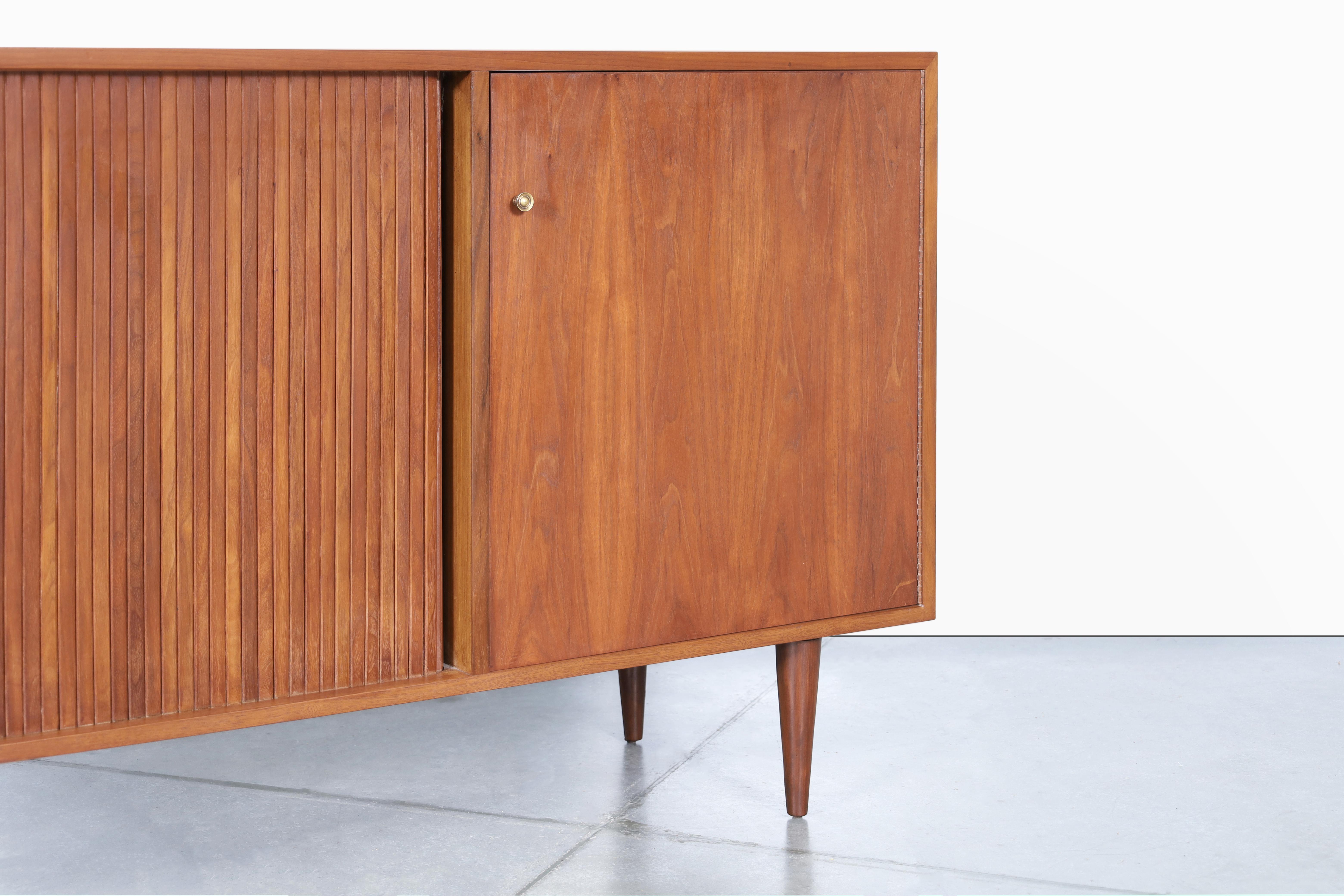 American Glenn of California Walnut Tambour Door Credenza by Milo Baughman