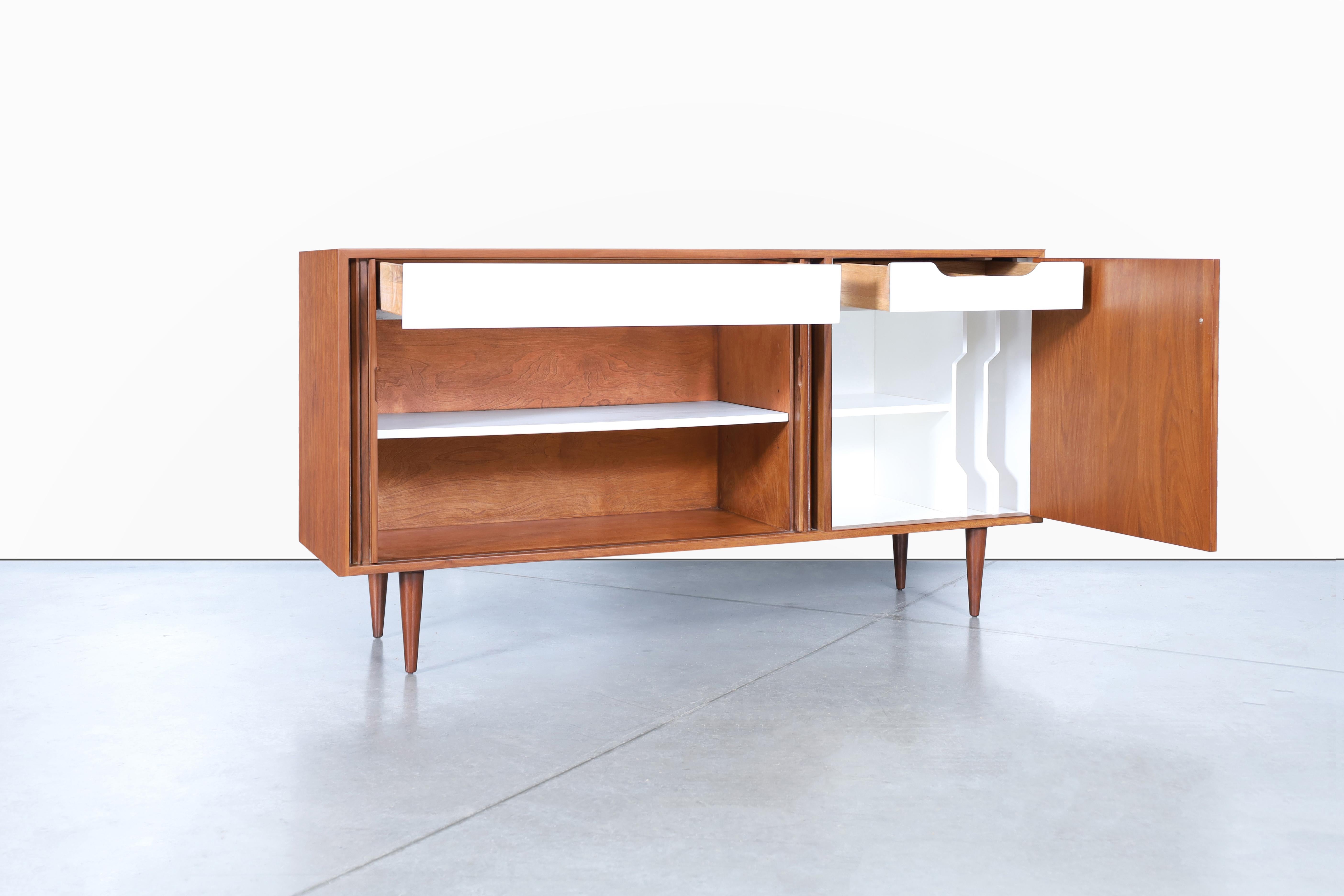 Mid-20th Century Glenn of California Walnut Tambour Door Credenza by Milo Baughman