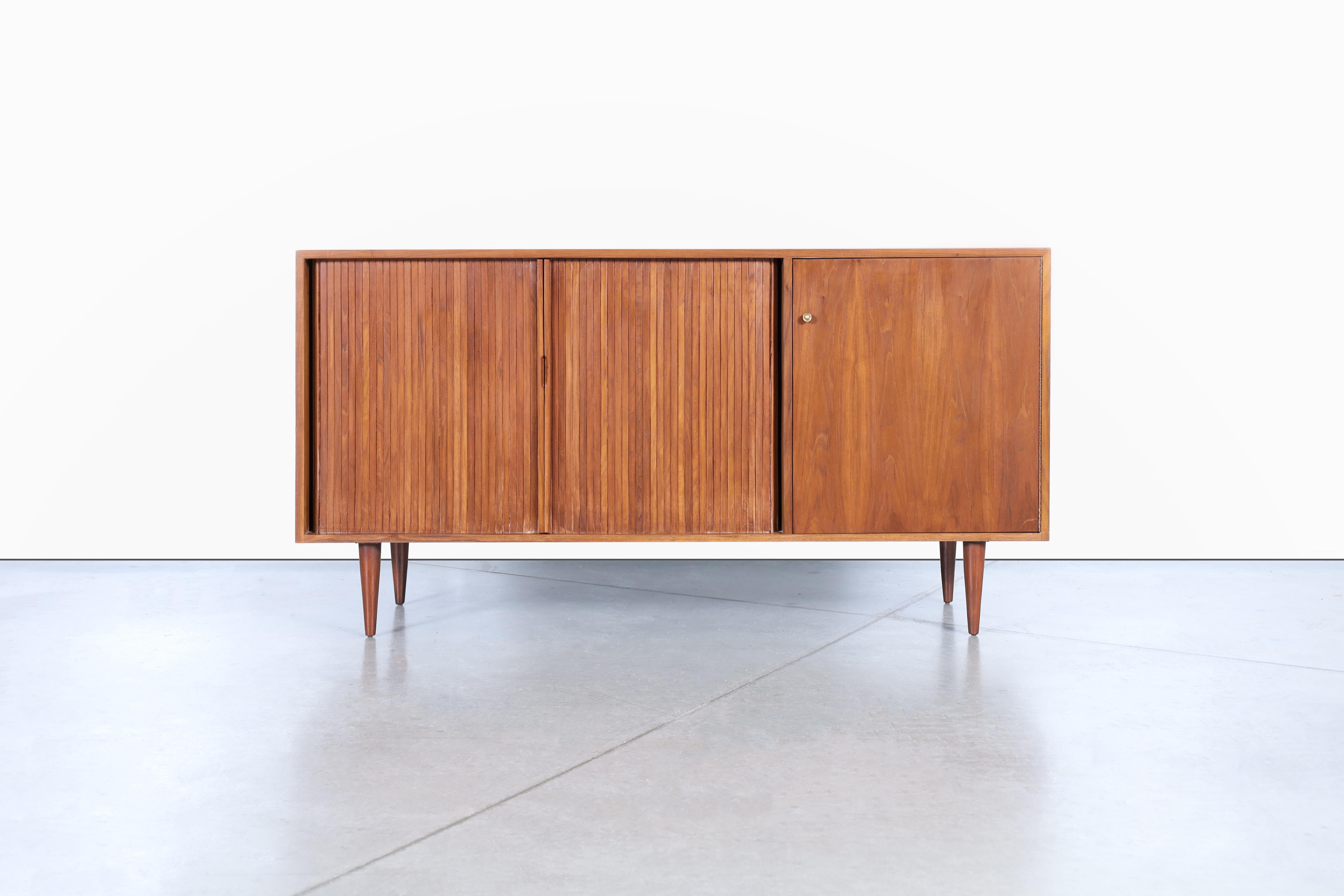Glenn of California Walnut Tambour Door Credenza by Milo Baughman 1
