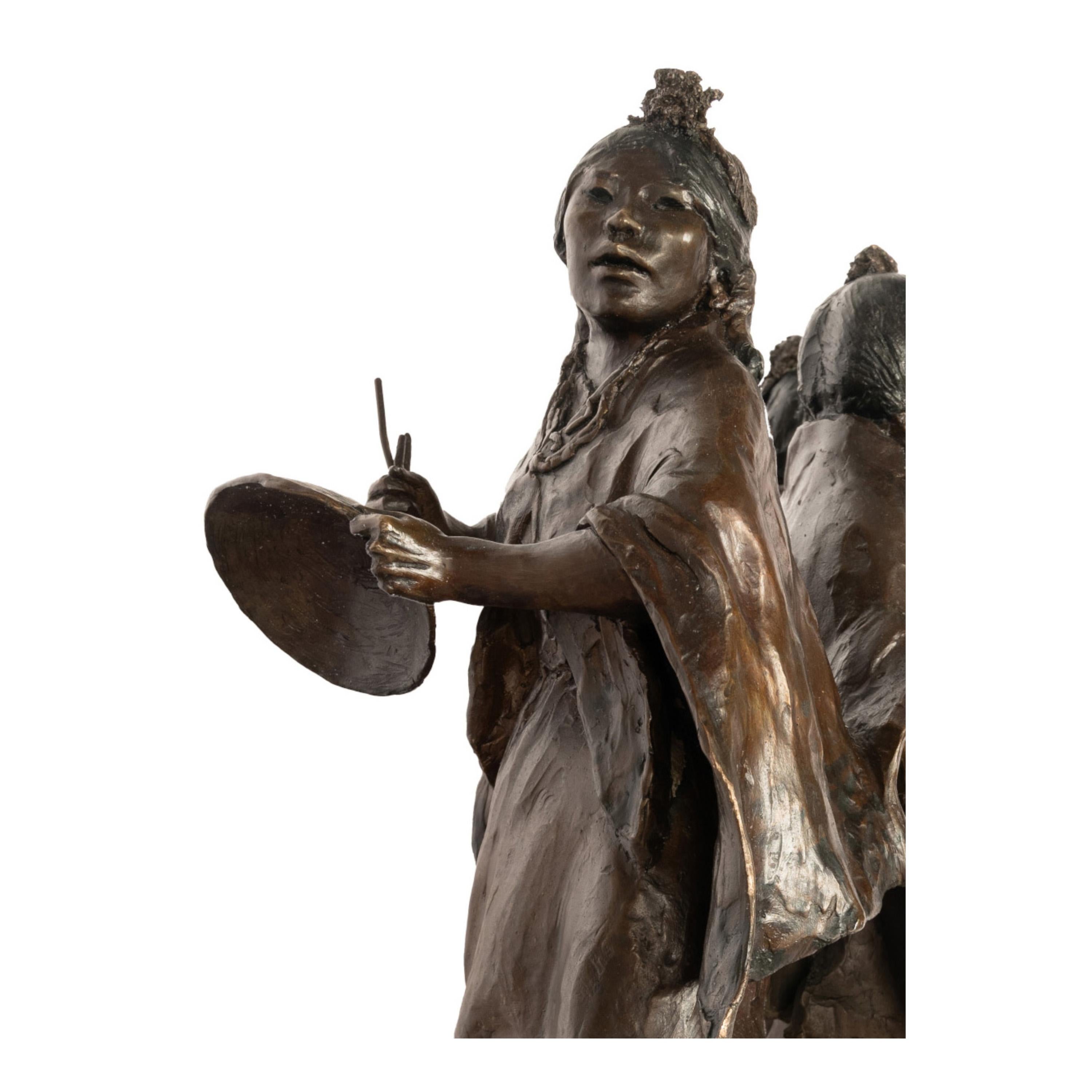 Bronze-Skulptur-Statue der Korb Tänzerin, Young Native Pueblo Women, New Mexico im Angebot 7
