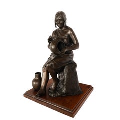 The Potter of Zia Bronze Sculpture Statue Young Native Pueblo Woman New Mexico
