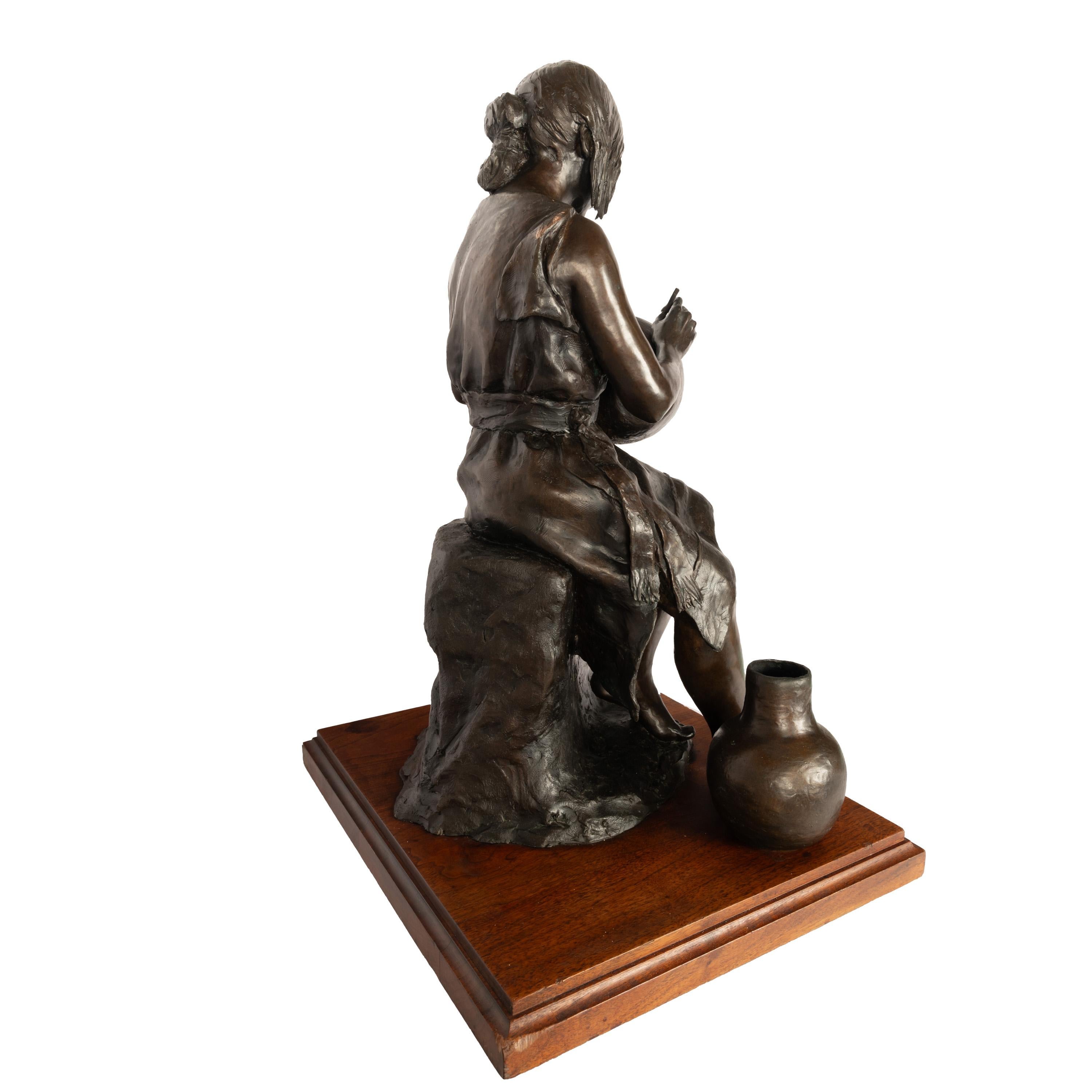 Bronzeskulpturstatue der Töpferin von Zia, Young Native Pueblo Woman, New Mexico, Keramik 1