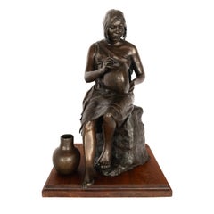 Il Vasaio di Zia Scultura in bronzo Statua Giovane Nativa Pueblo Donna New Mexico